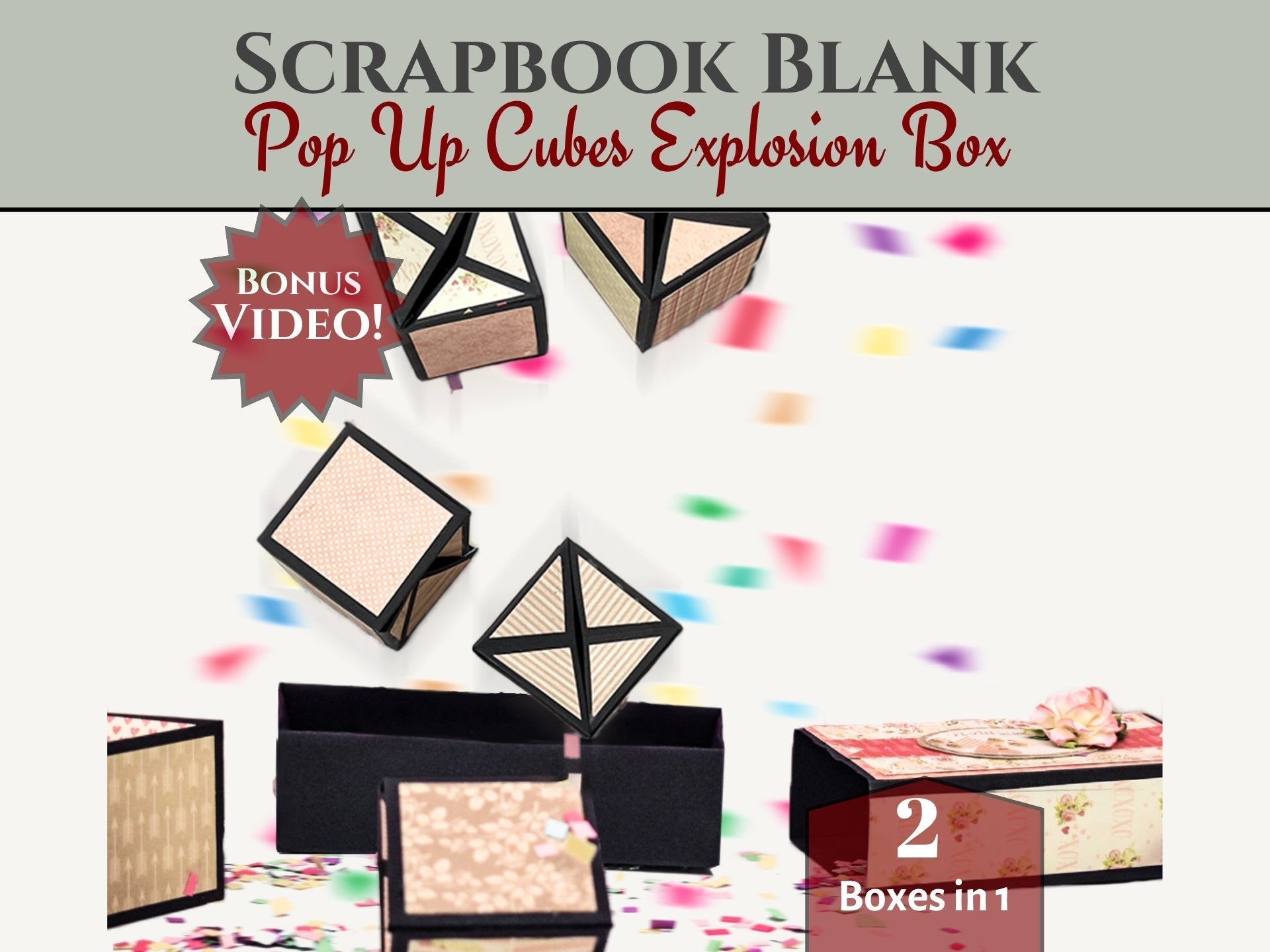 CrafTreat Scrapbook Blanks - Pop Up Cubes Explosion Box - Black & Kraft Color