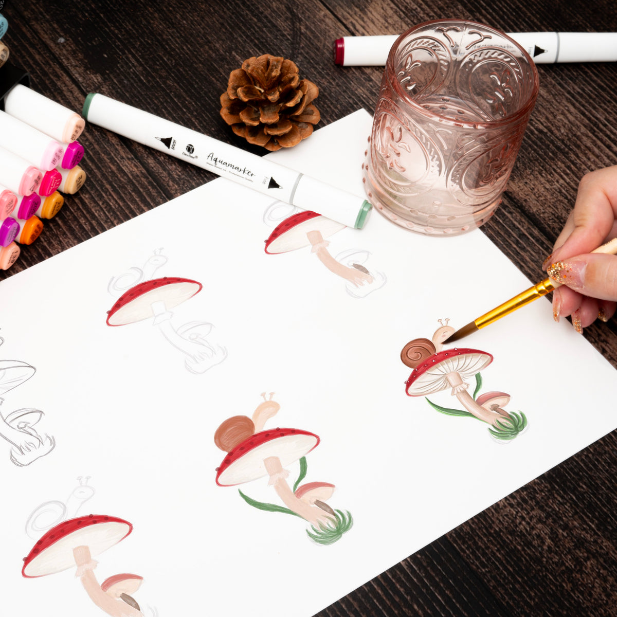 Decotime Aqua Twin Markers - Golden Spring Tones - Brush & Fine Tip - incl. Decotray - 10 Pieces