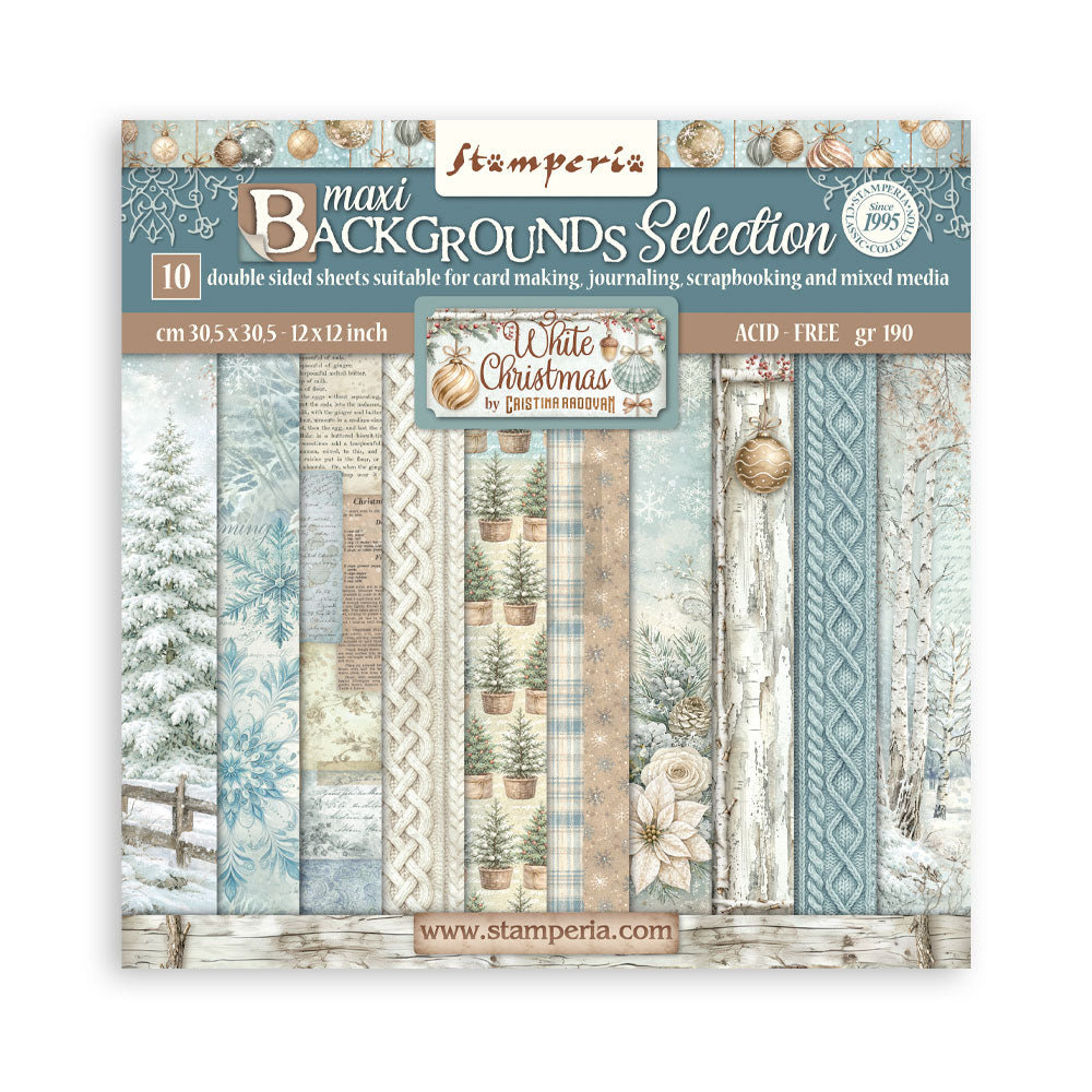 Scrapbooking Printed Pad For Art And Craft 10 Sheets cm 30.5x30.5 (12"x12") Backgrounds - White Christmas