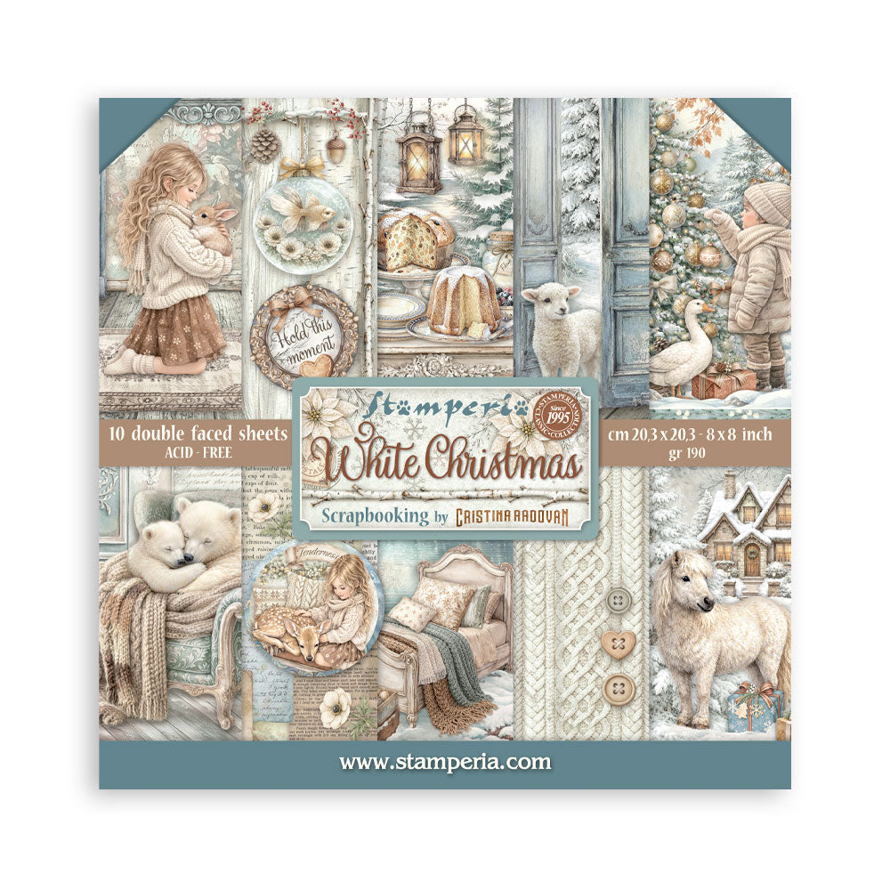 Scrapbooking Printed Pad For Art And Craft 10 Sheets cm 20.3x20.3 (8"x8") - White Christmas