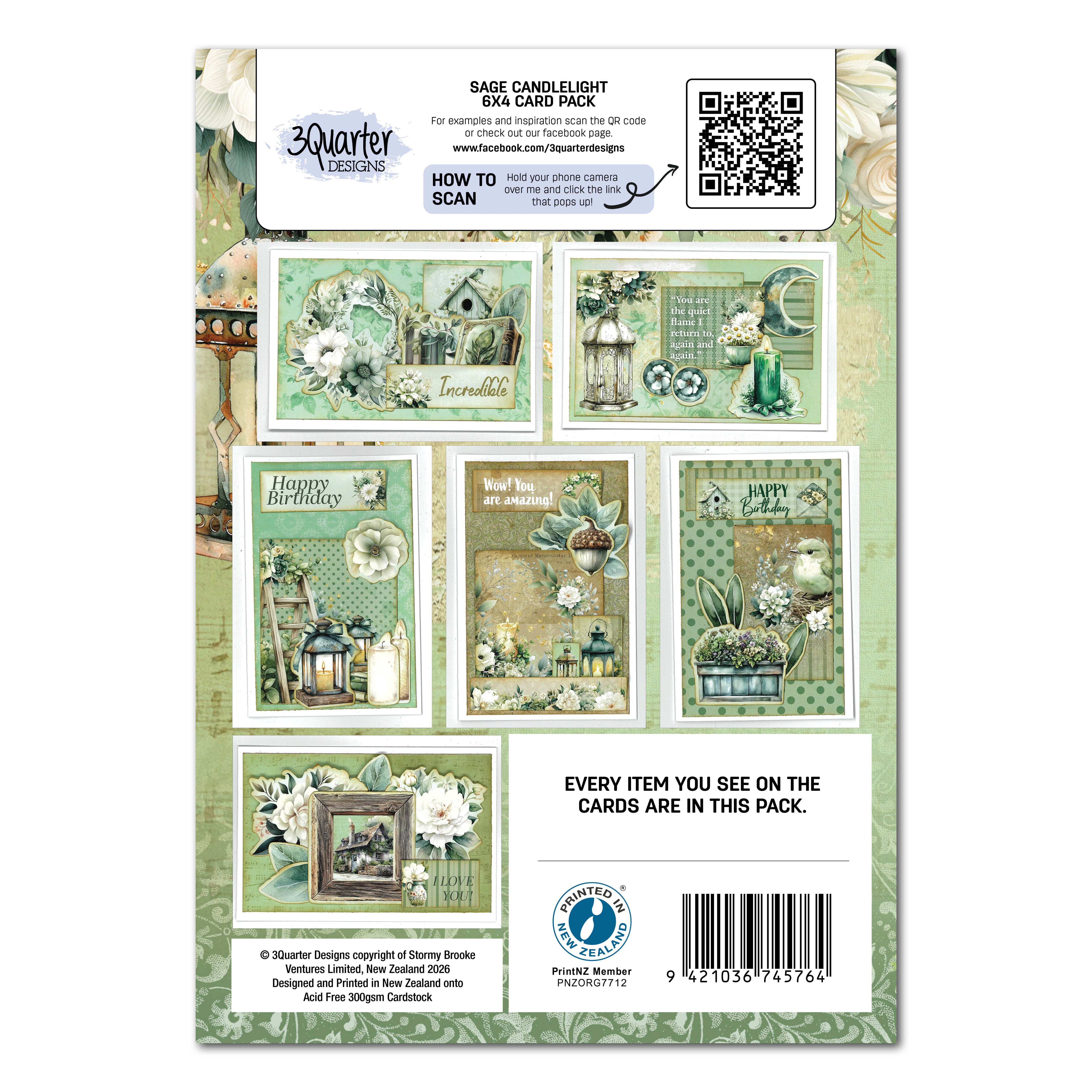 3Quarter Designs Sage Candle 6x4 Card Pack