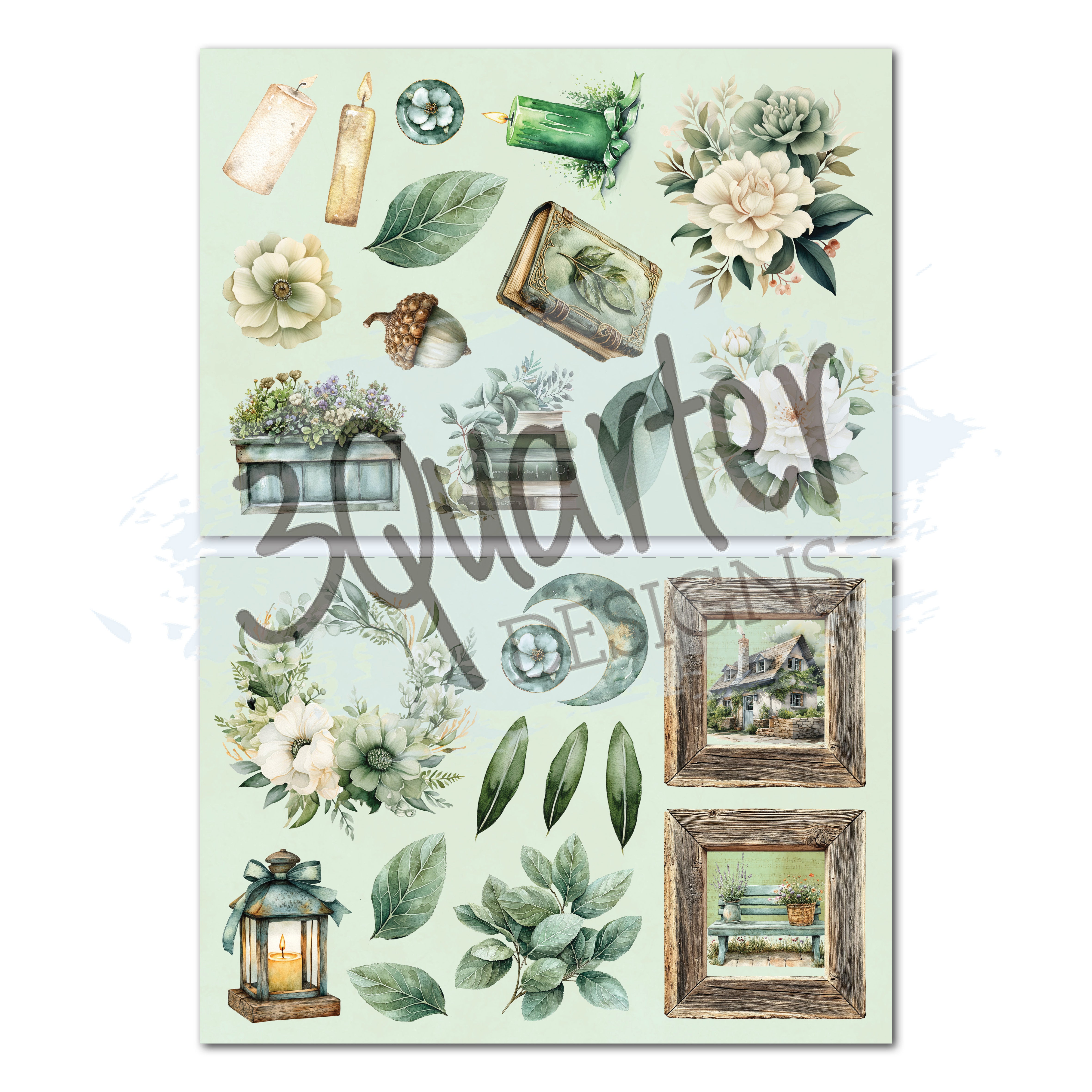 3Quarter Designs Sage Candle 8x8 Paper Pack & DieCuts Set
