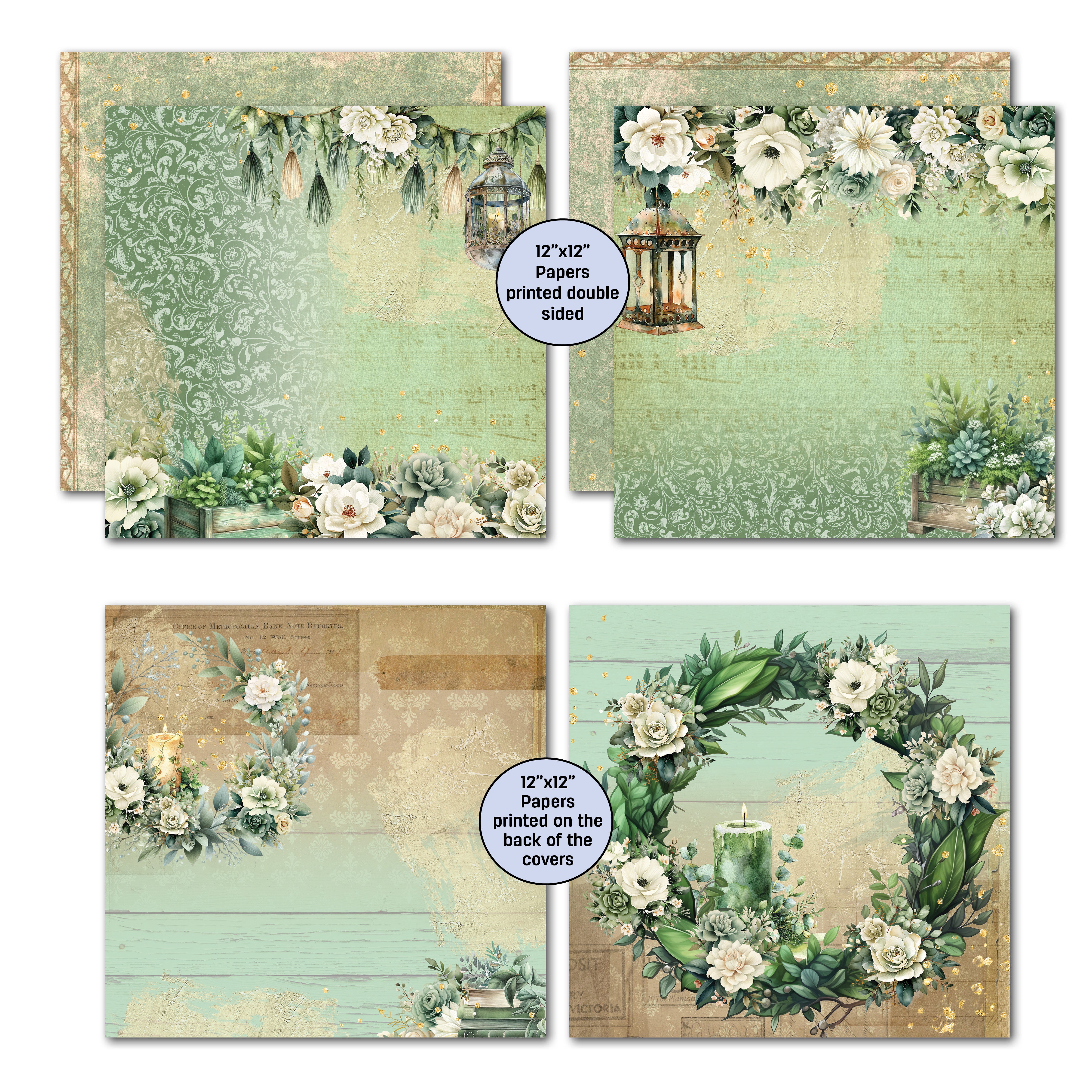 3Quarter Designs Sage Candle 12x12 Design Paper & Diecuts Set
