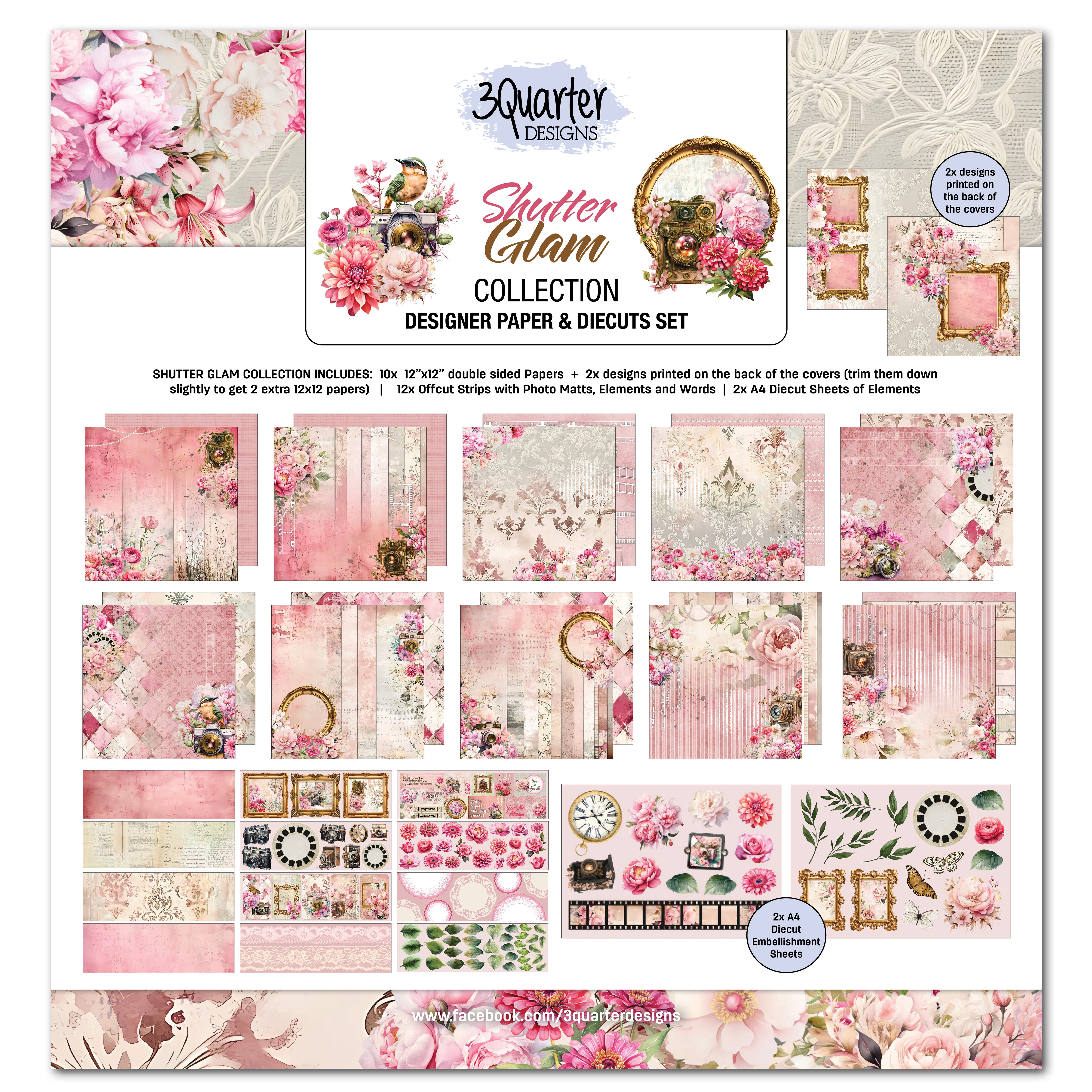 3Quarter Designs Shutter Glam 12x12 Designer Paper & Diecuts Set