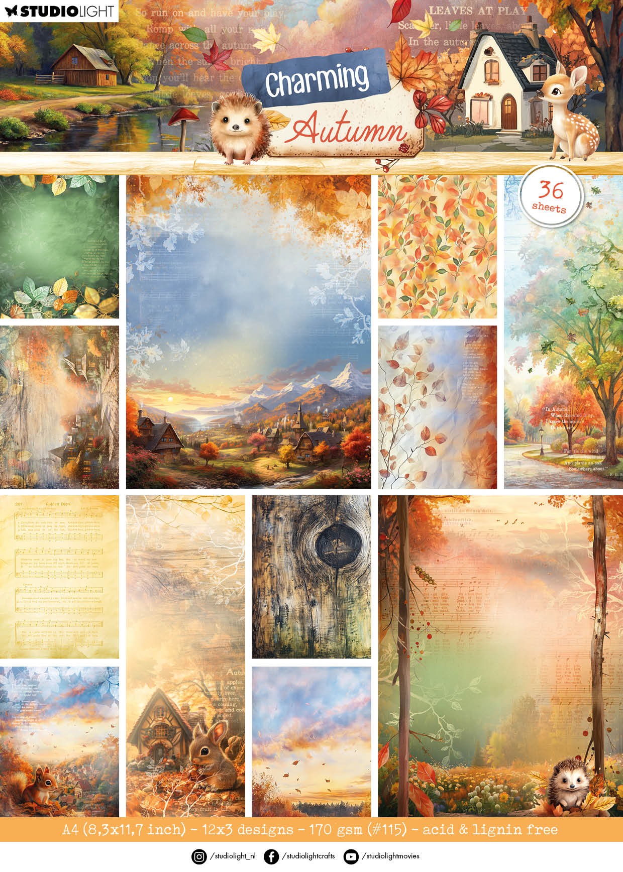 SL Designer Paper Pad Background Papers Charming Autumn 36 Sheets
