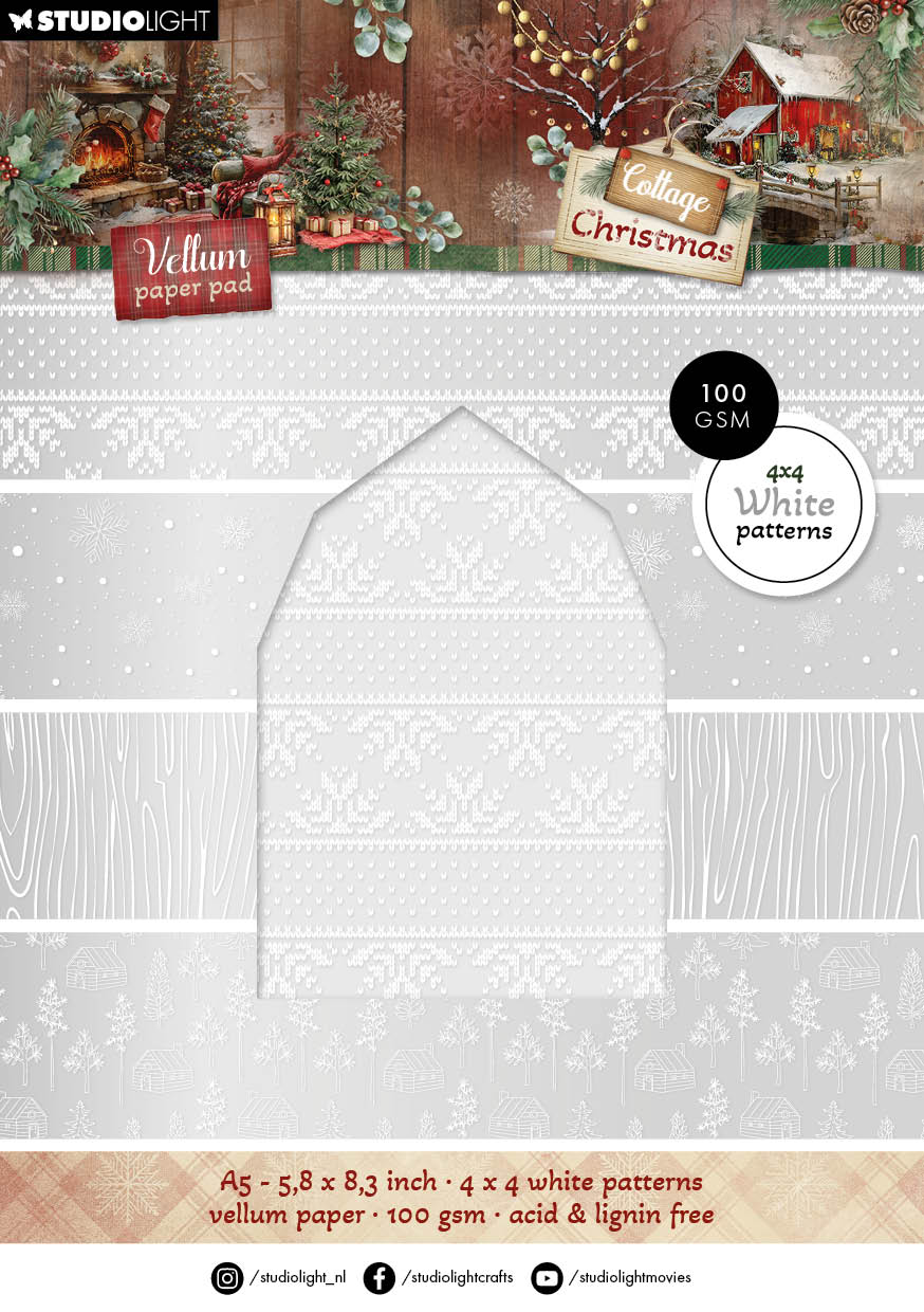 SL Vellum Paper Pad Backgrounds Cottage Christmas 16 Sheets