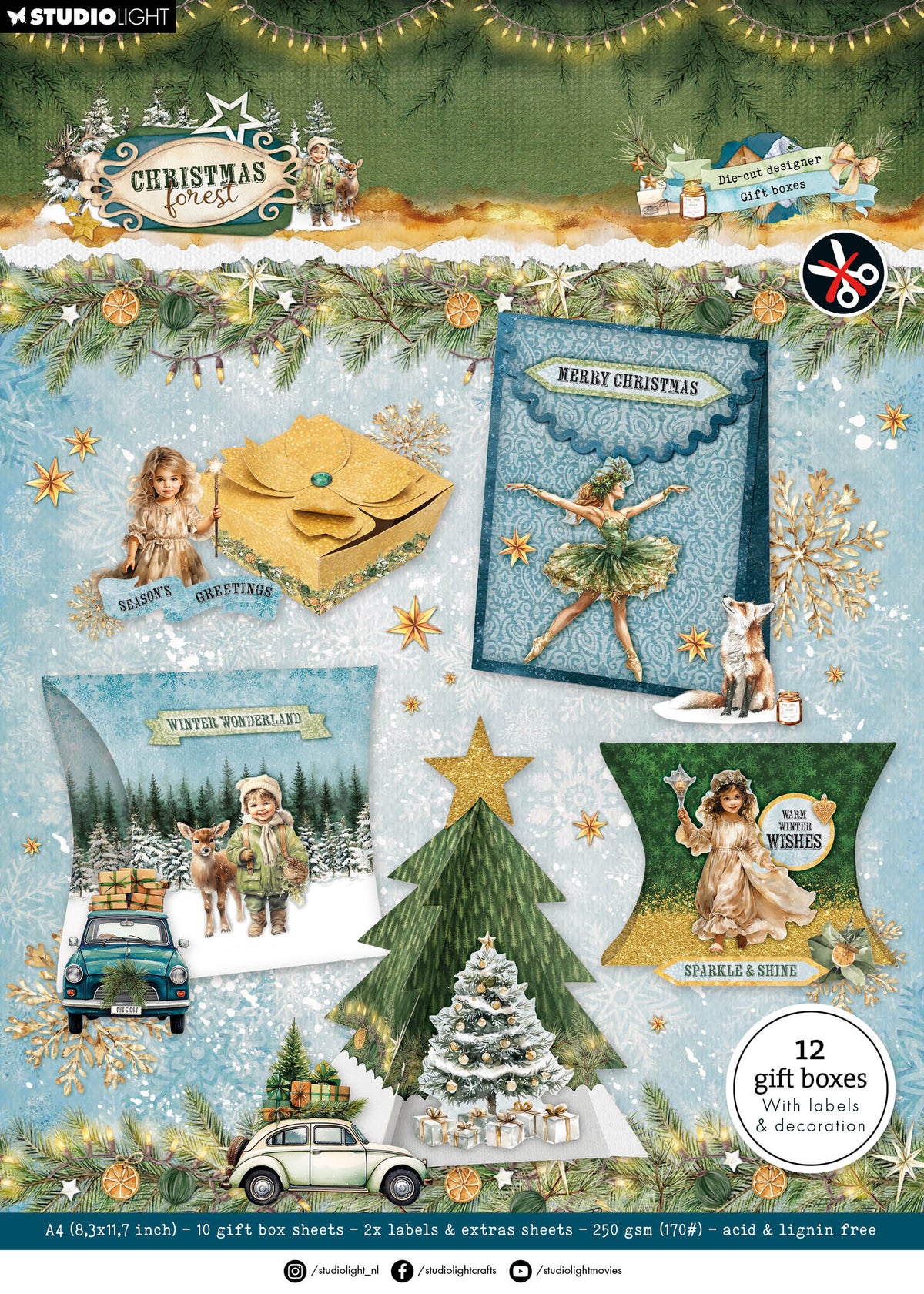 SL DIY Giftboxes Die-Cut Paper Pad Christmas Forest 12 Sheets
