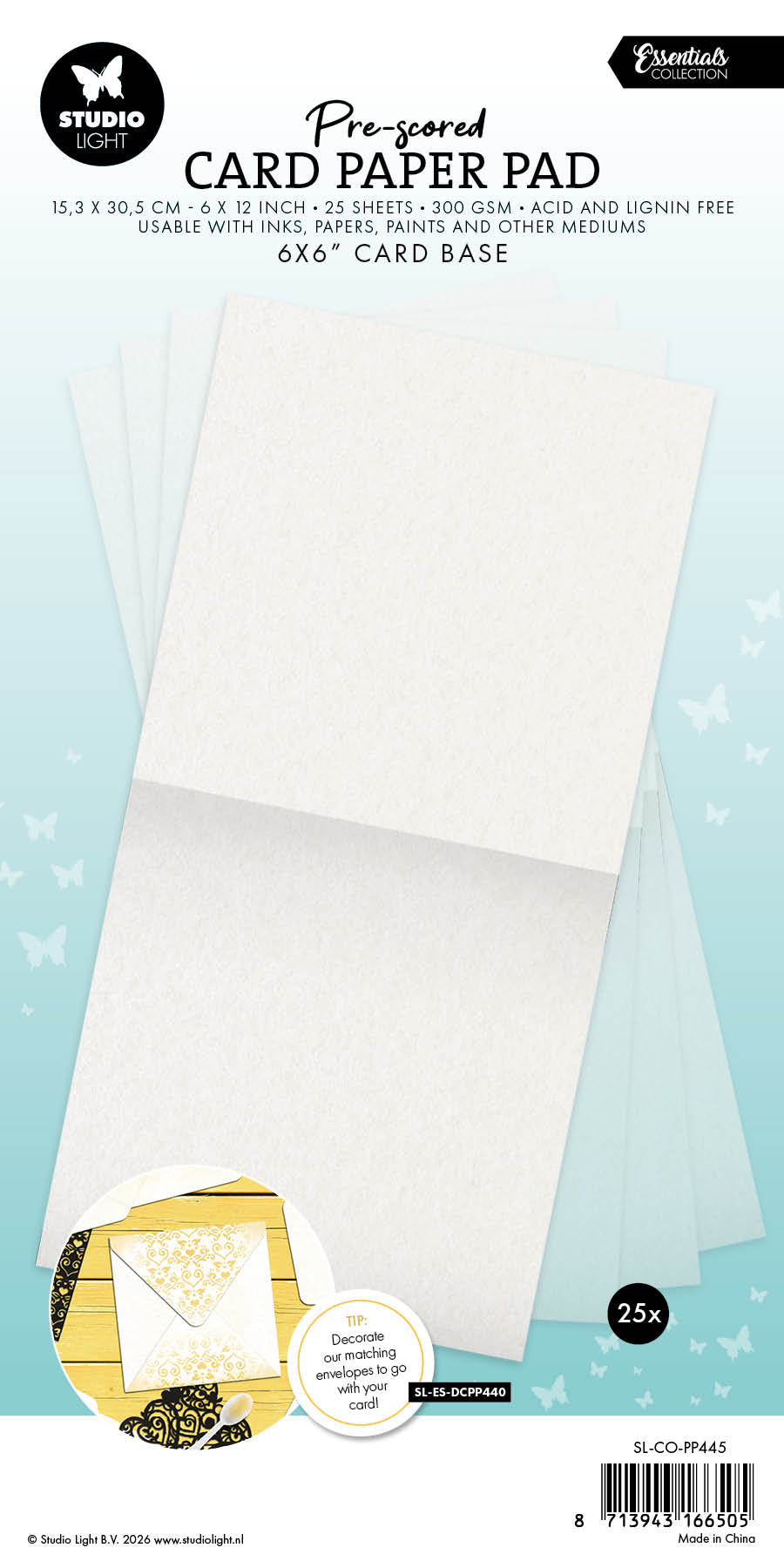 SL Card Paper Pad Pre-Scored White 6x6" Cards Essentials 25 Sheets