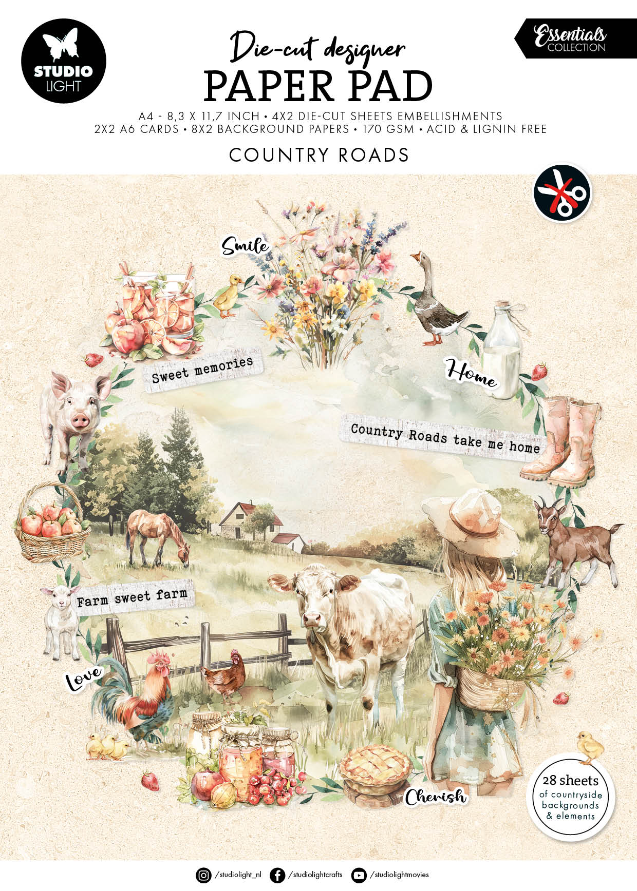 SL Die-Cut Paper Pad Country Roads Essentials 28 Sheets