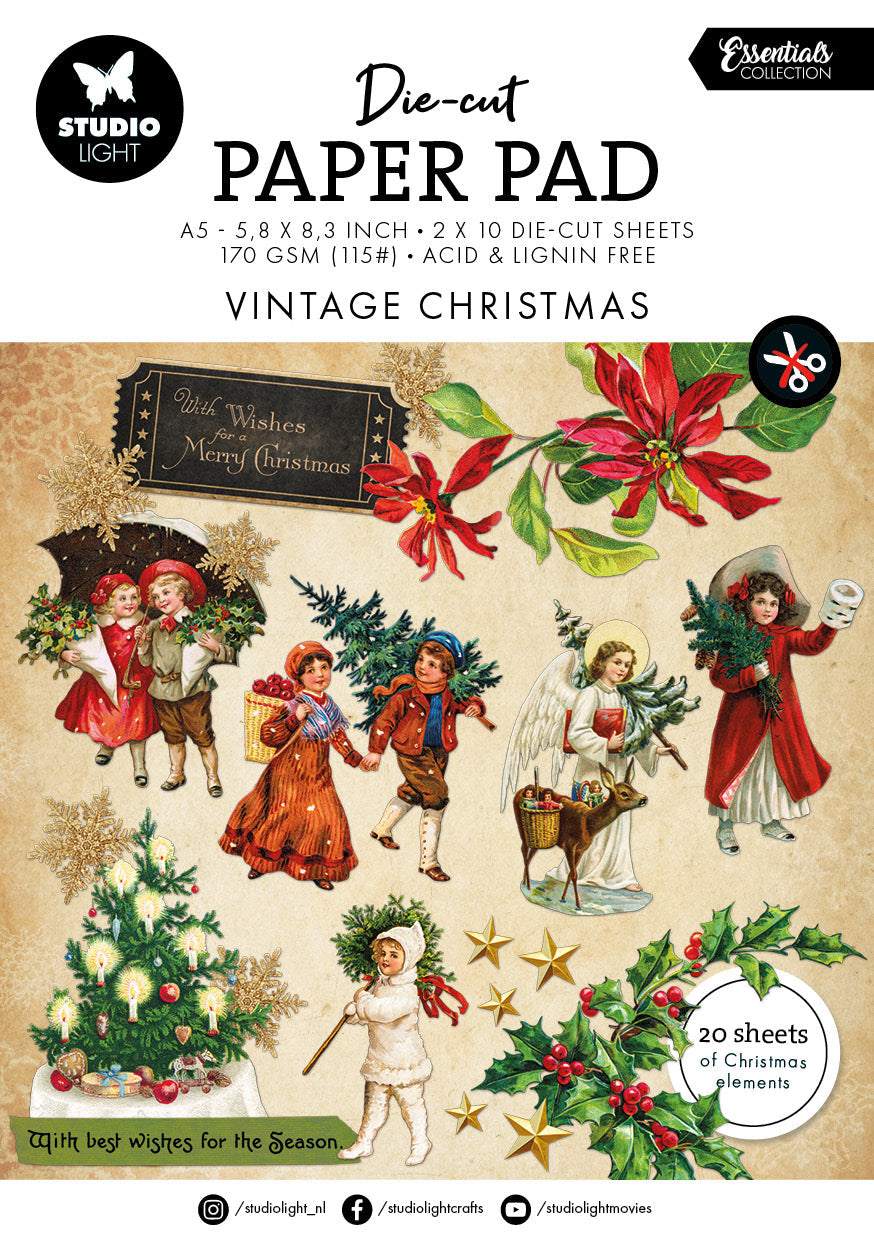 SL Die-Cut Paper Pad Vintage Christmas Essentials 20 Sheets