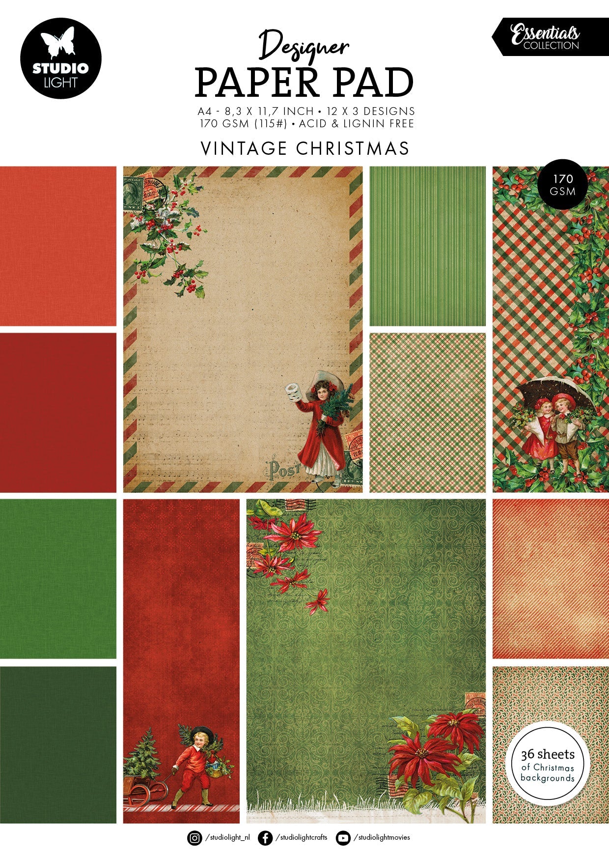 SL Designer Paper Pad Vintage Christmas Essentials 36 Sheets