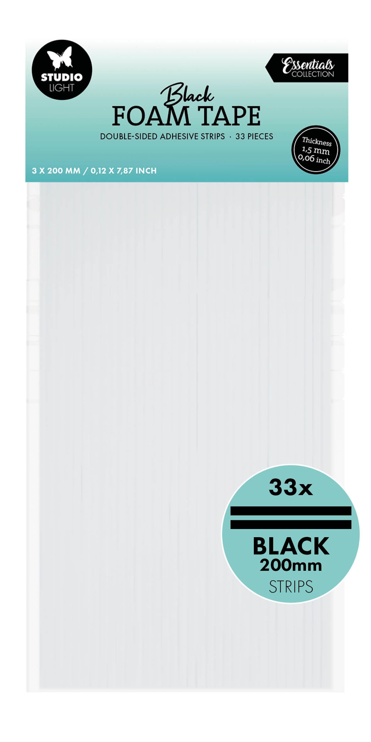 SL Double-Sided Foam Tape Strips Black Essentials Tools 33 Pieces