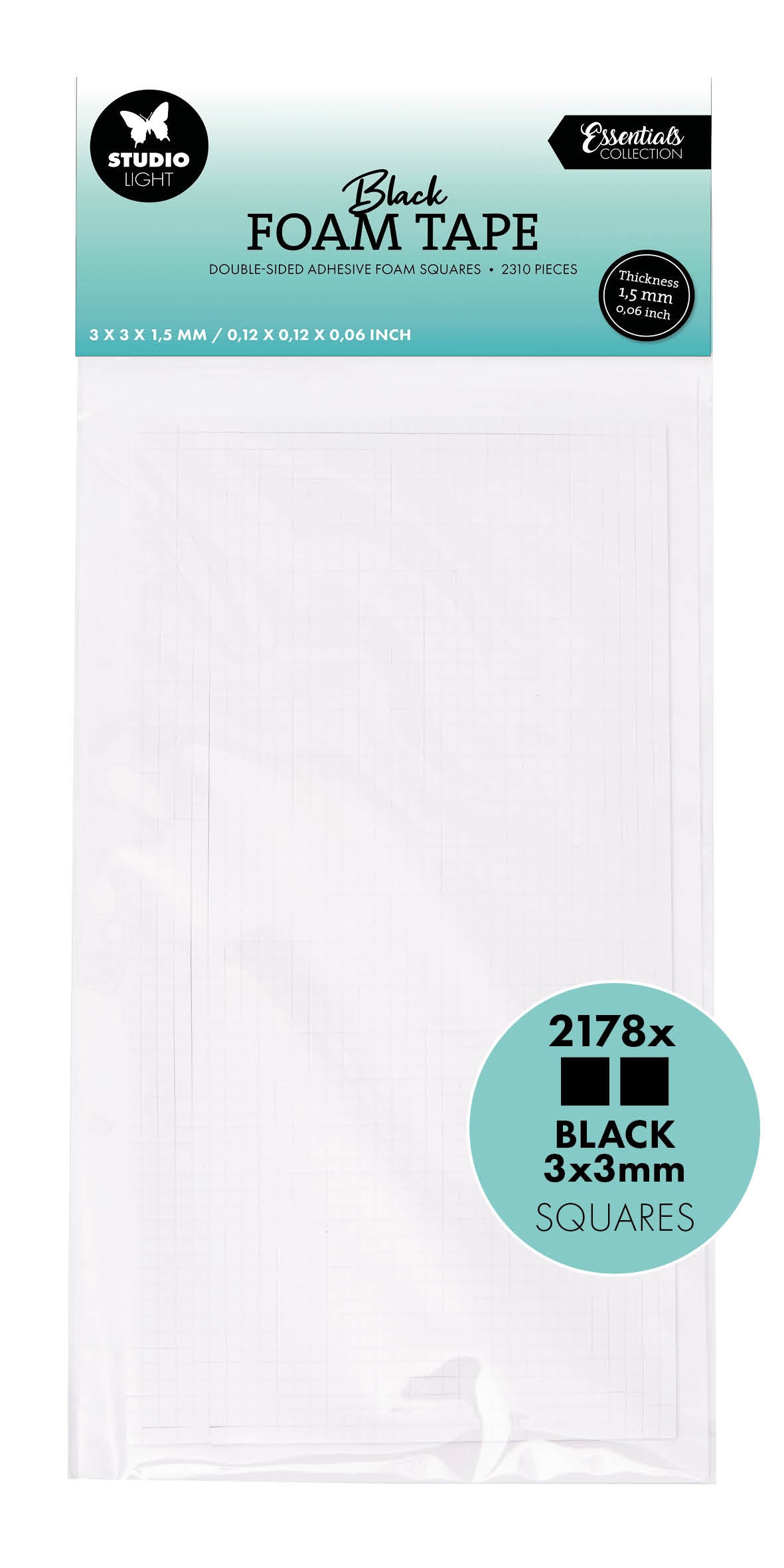 SL Double-Sided Foam Tape Blocks Black 3x3mm Essentials Tools 2310 Pieces