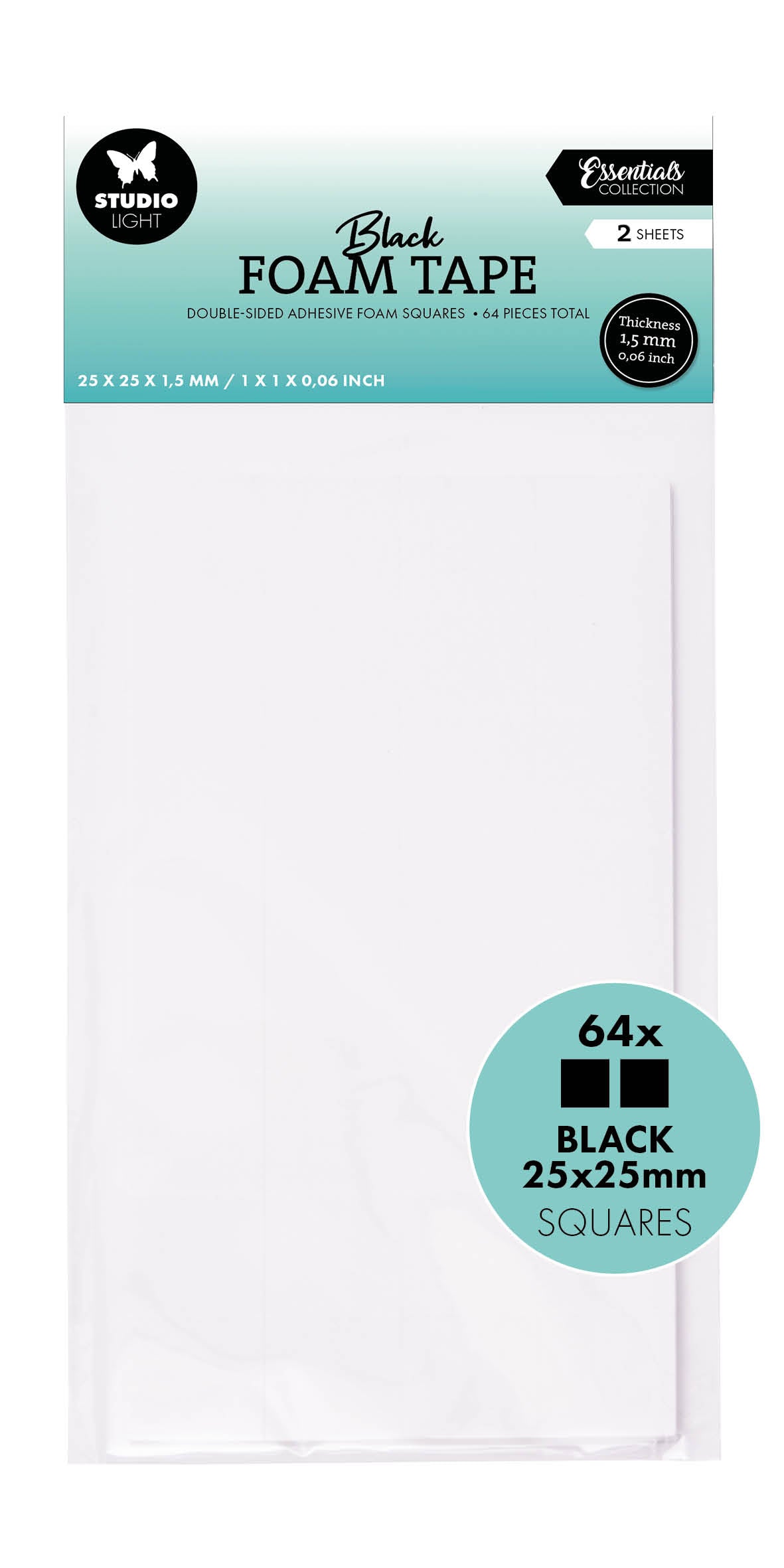 SL Double-Sided Foam Tape Blocks Black 25x25mm Essentials Tools 64 Pieces
