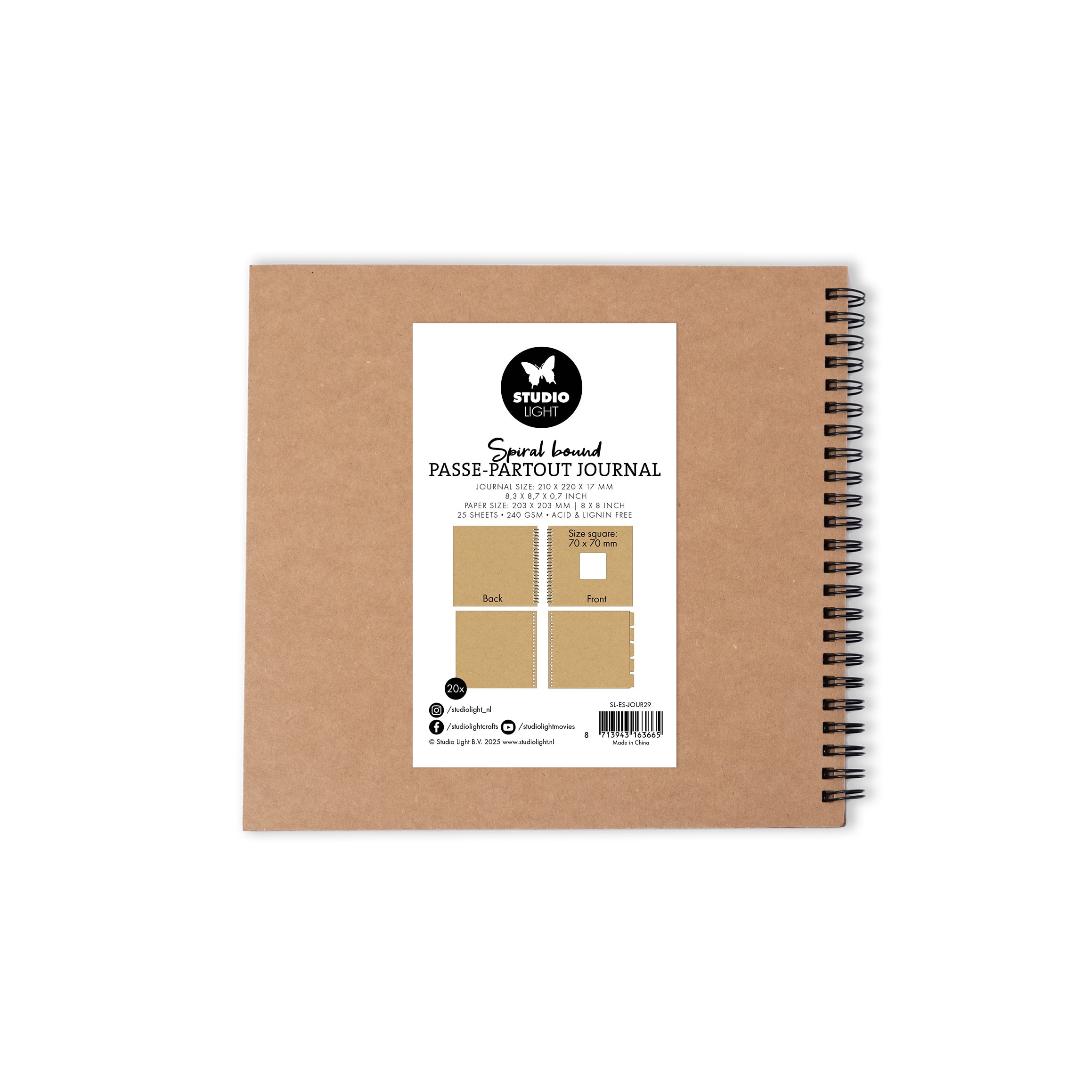 SL Spiral Passe-Partout Journal 8x8 inch, Kraft Essentials 1 Piece