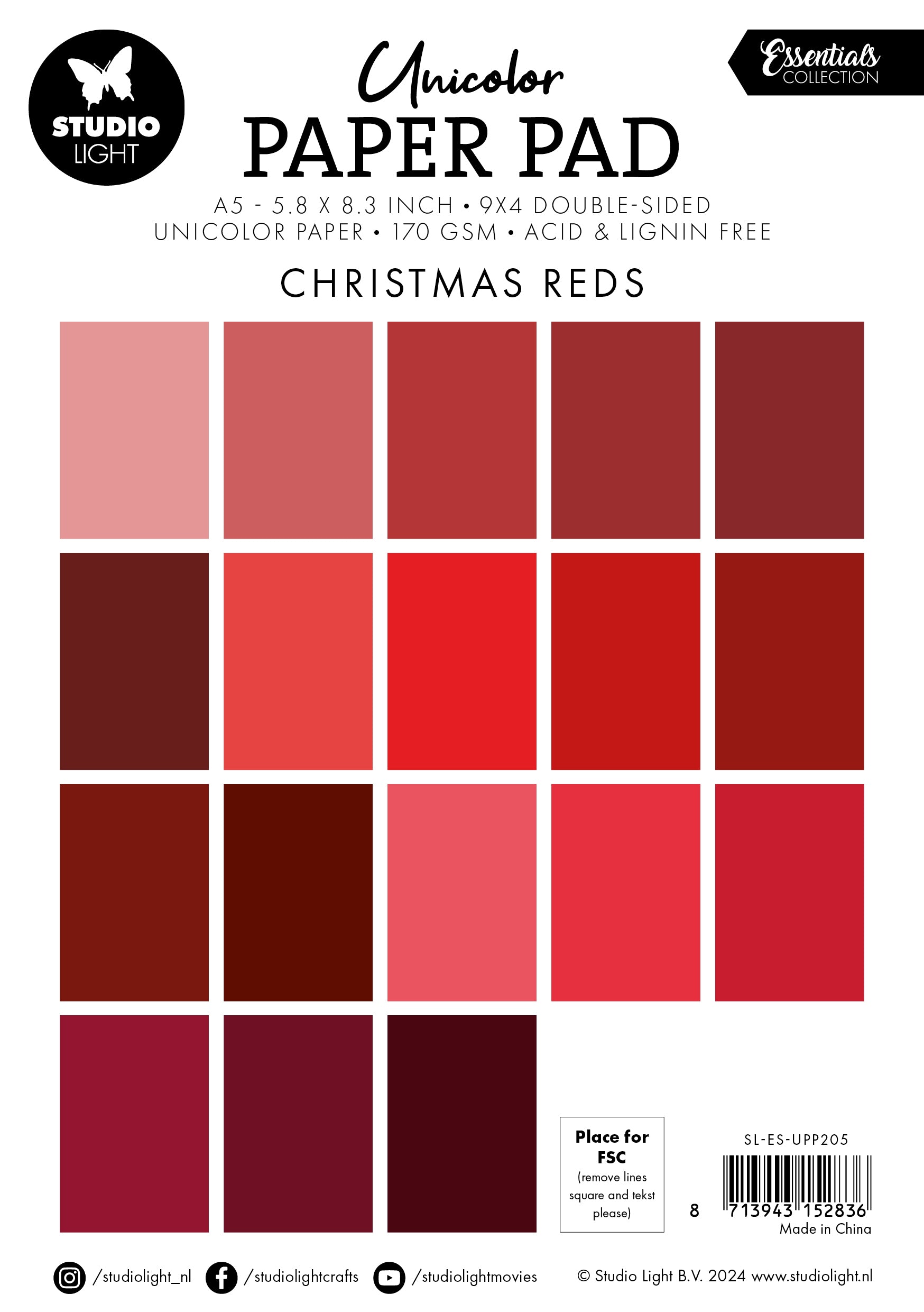 SL Unicolor Paper Pad Christmas Reds Essentials 36 SH