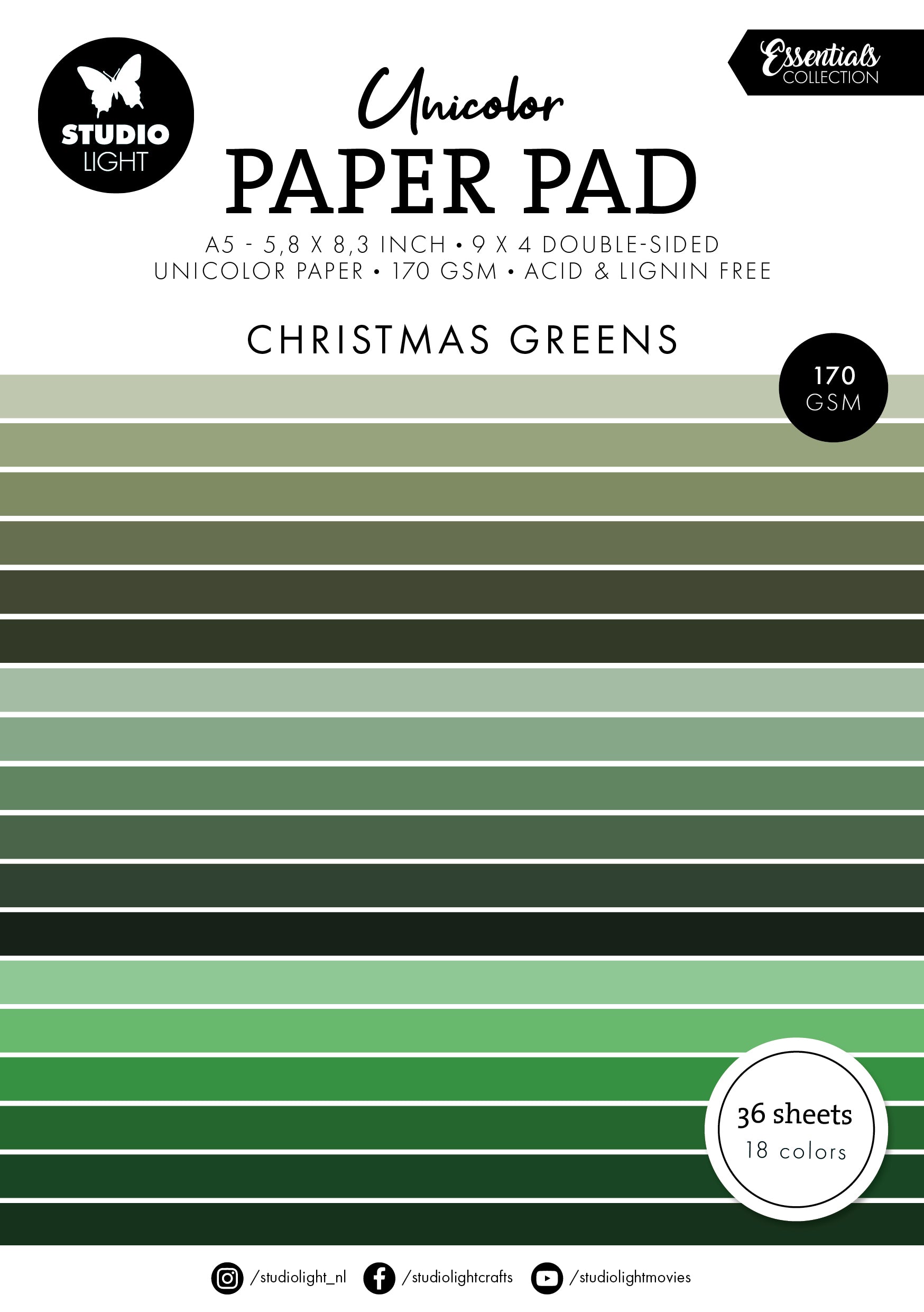 SL Unicolor Paper Pad Christmas Greens Essentials 36 SH