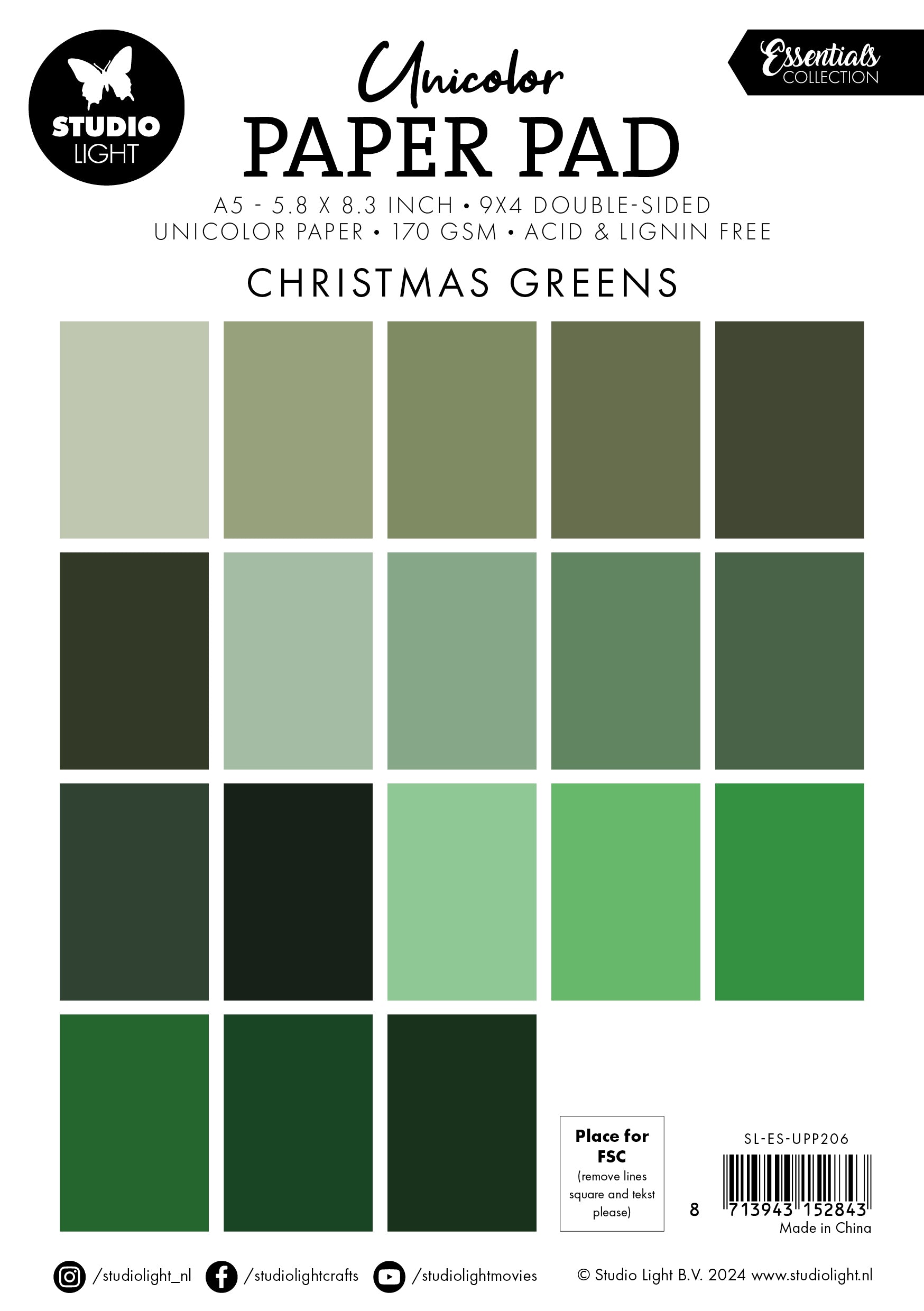 SL Unicolor Paper Pad Christmas Greens Essentials 36 SH