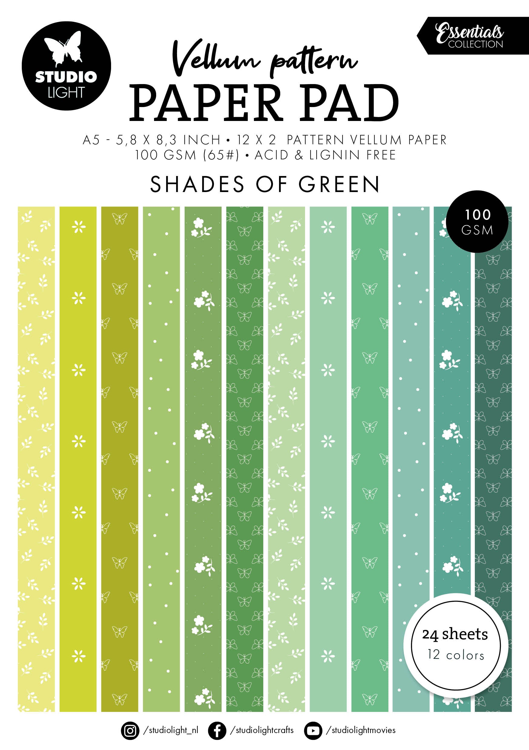 SL Vellum Paper Pad Spring Green Print Essentials 24 Sheets