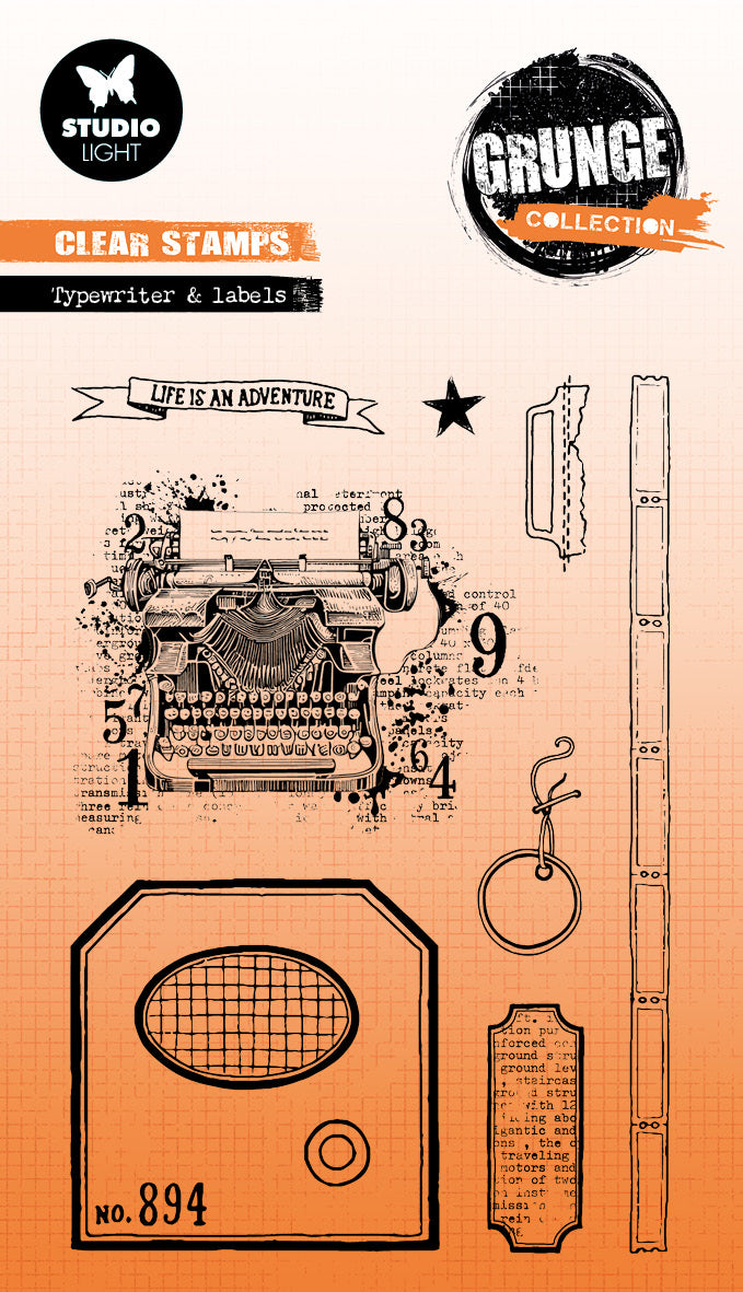 SL Clear Stamp Typewriter & Labels Grunge Collection 10 PC