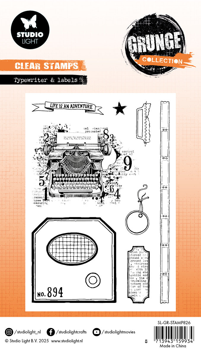 SL Clear Stamp Typewriter & Labels Grunge Collection 10 PC