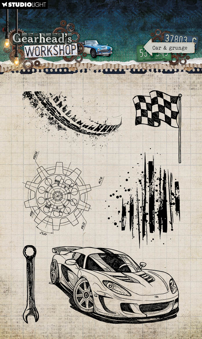 SL Clear Stamps Car & Grunge Gearhead's Workshop 6 Pieces