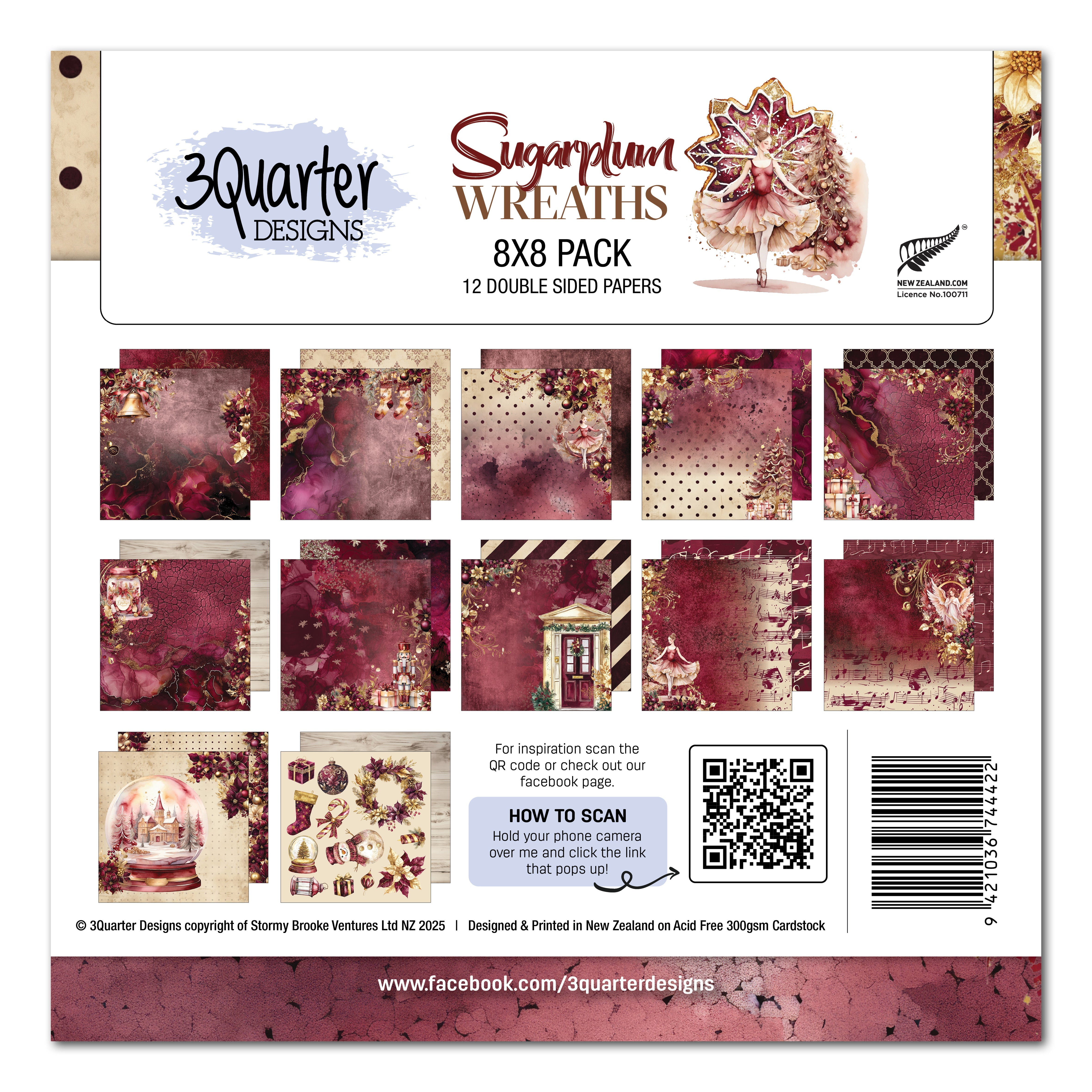 3Quarter Designs Sugarplum Wreath 8x8 Paper Pack