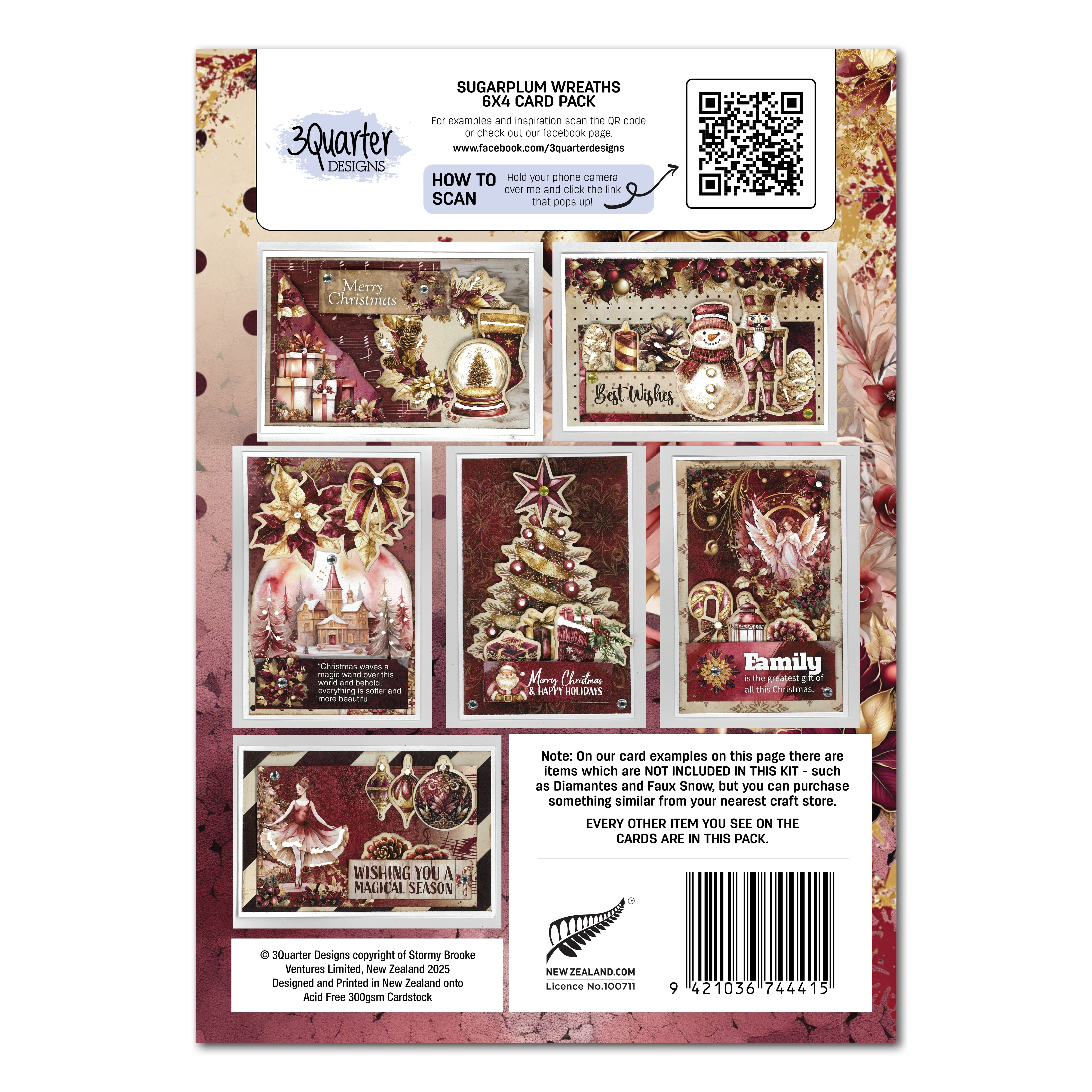 3Quarter Designs Sugarplum Wreath 6x4 Card Pack