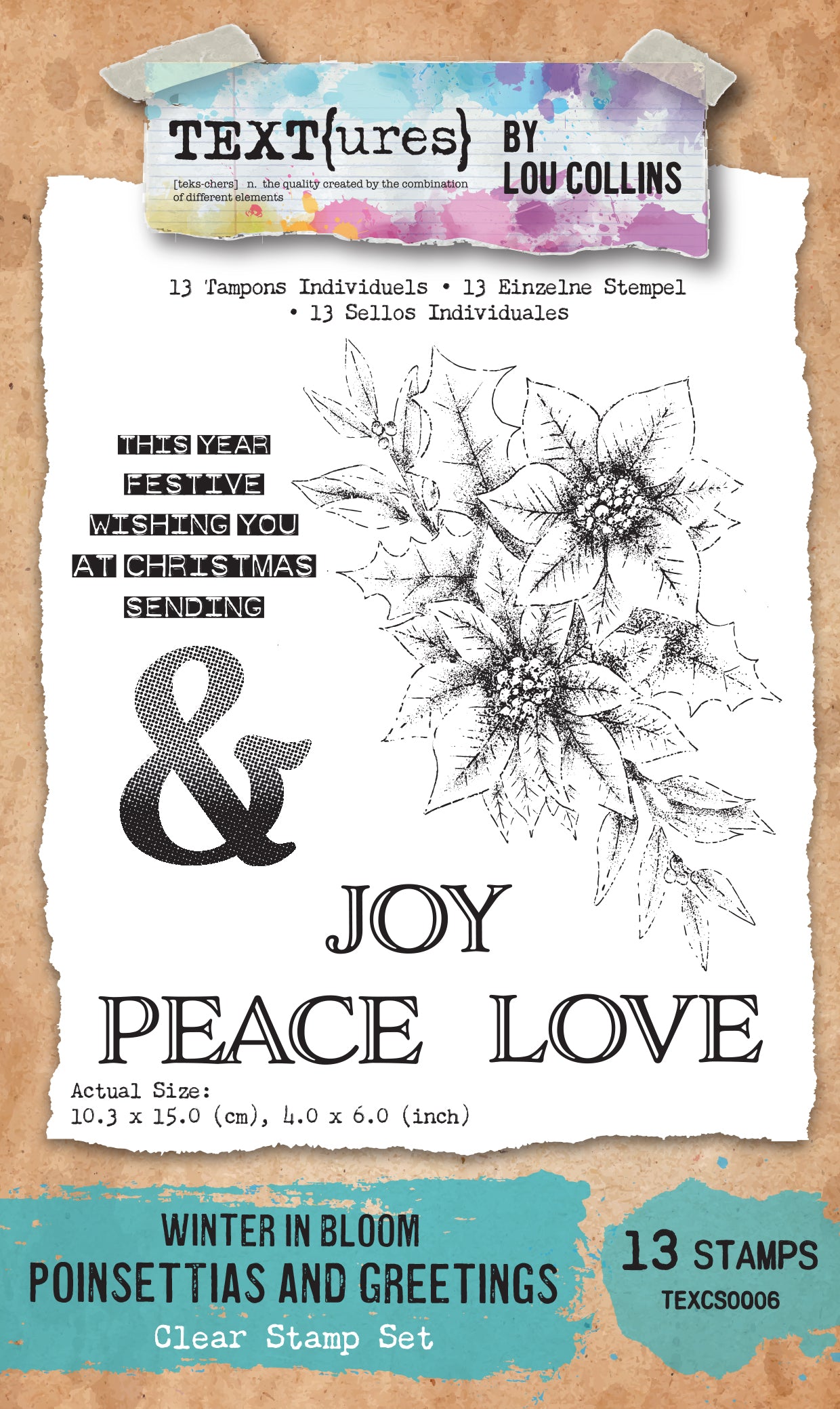 TEXT{ures} Winter in Bloom Poinsettias and Greetings 4in x 6in Clear Stamp Set