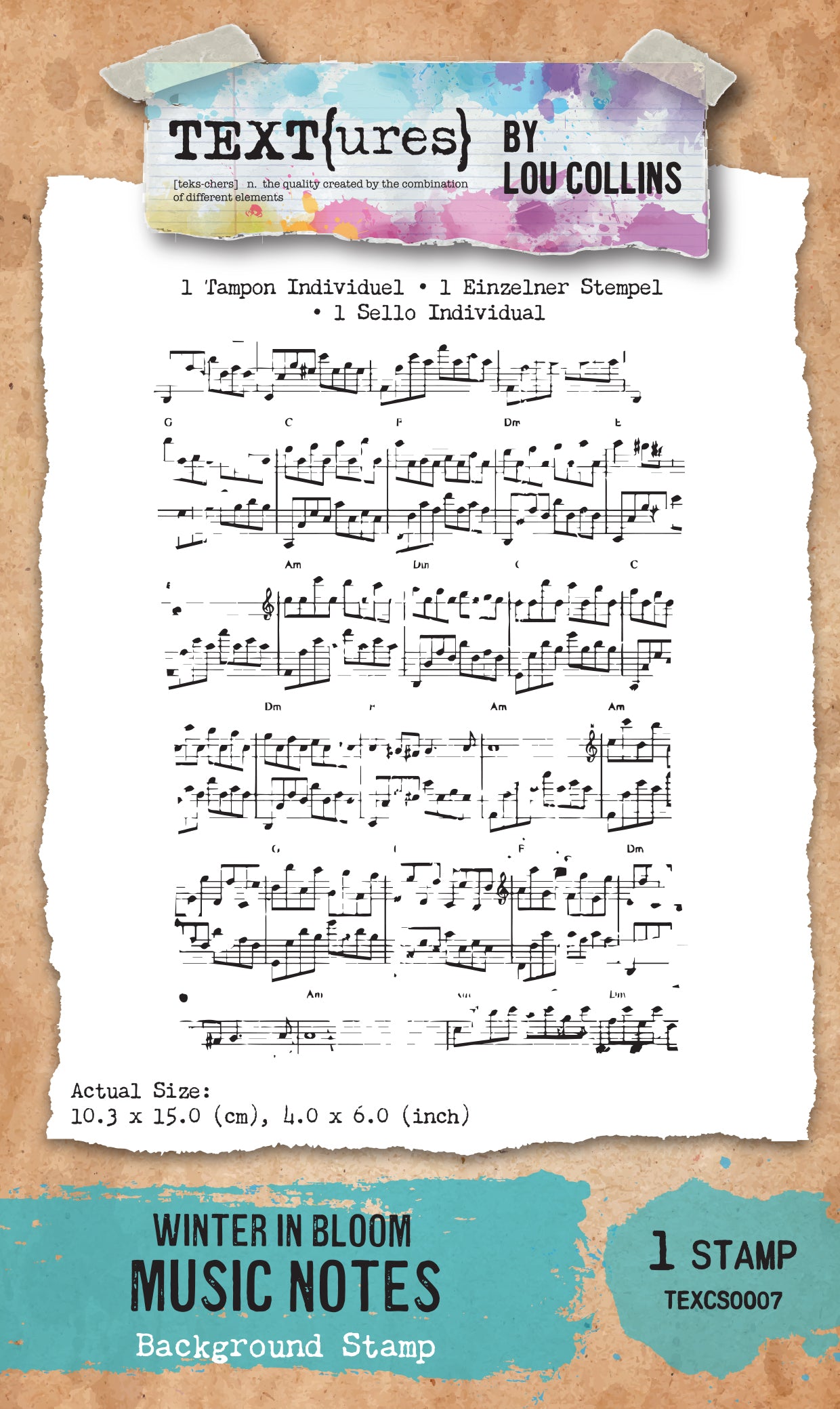 TEXT{ures} Winter in Bloom Music Notes 4in x 6in Background Stamp