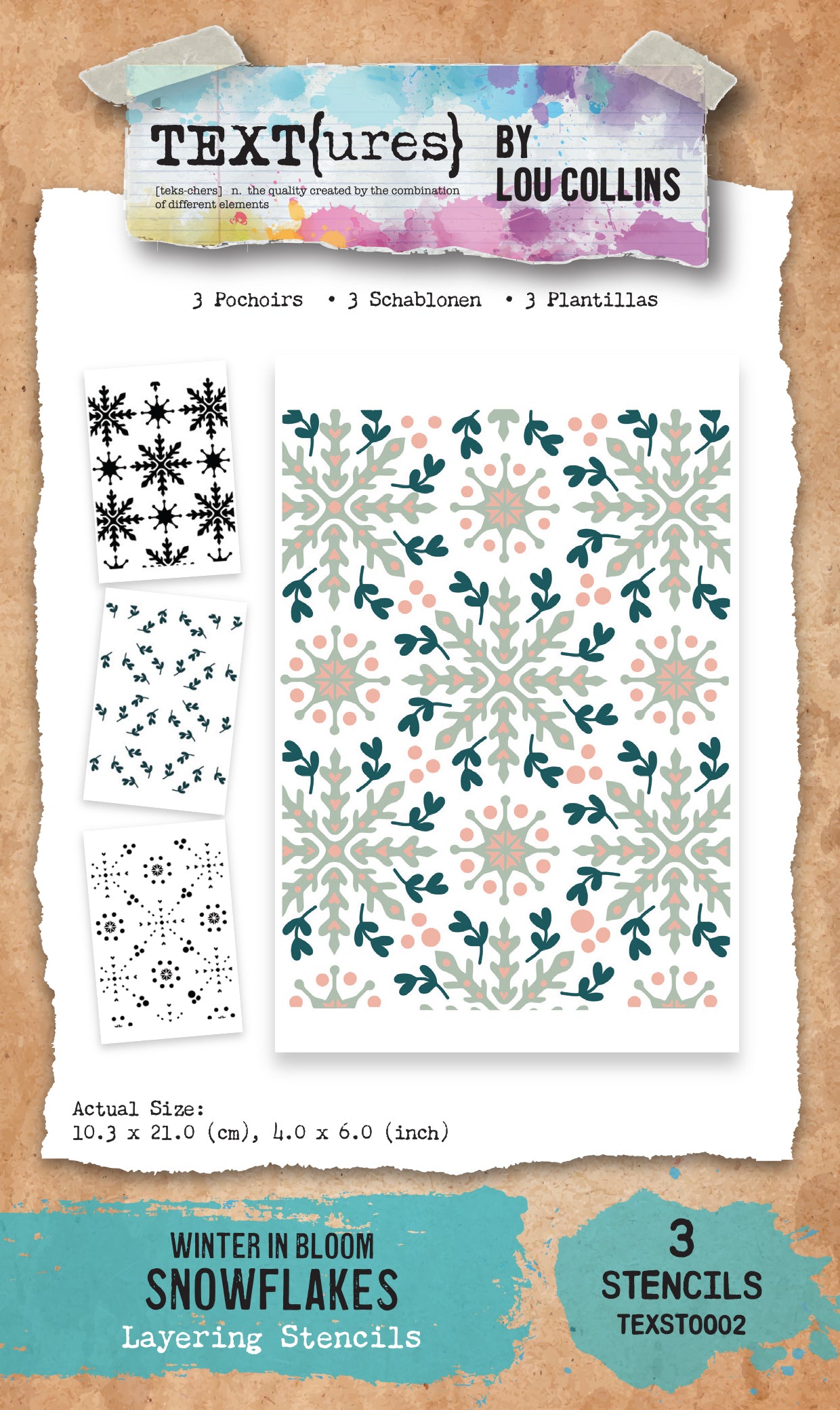 TEXT{ures} Winter in Bloom Snowflakes 4in x 6in Layering Stencil Set