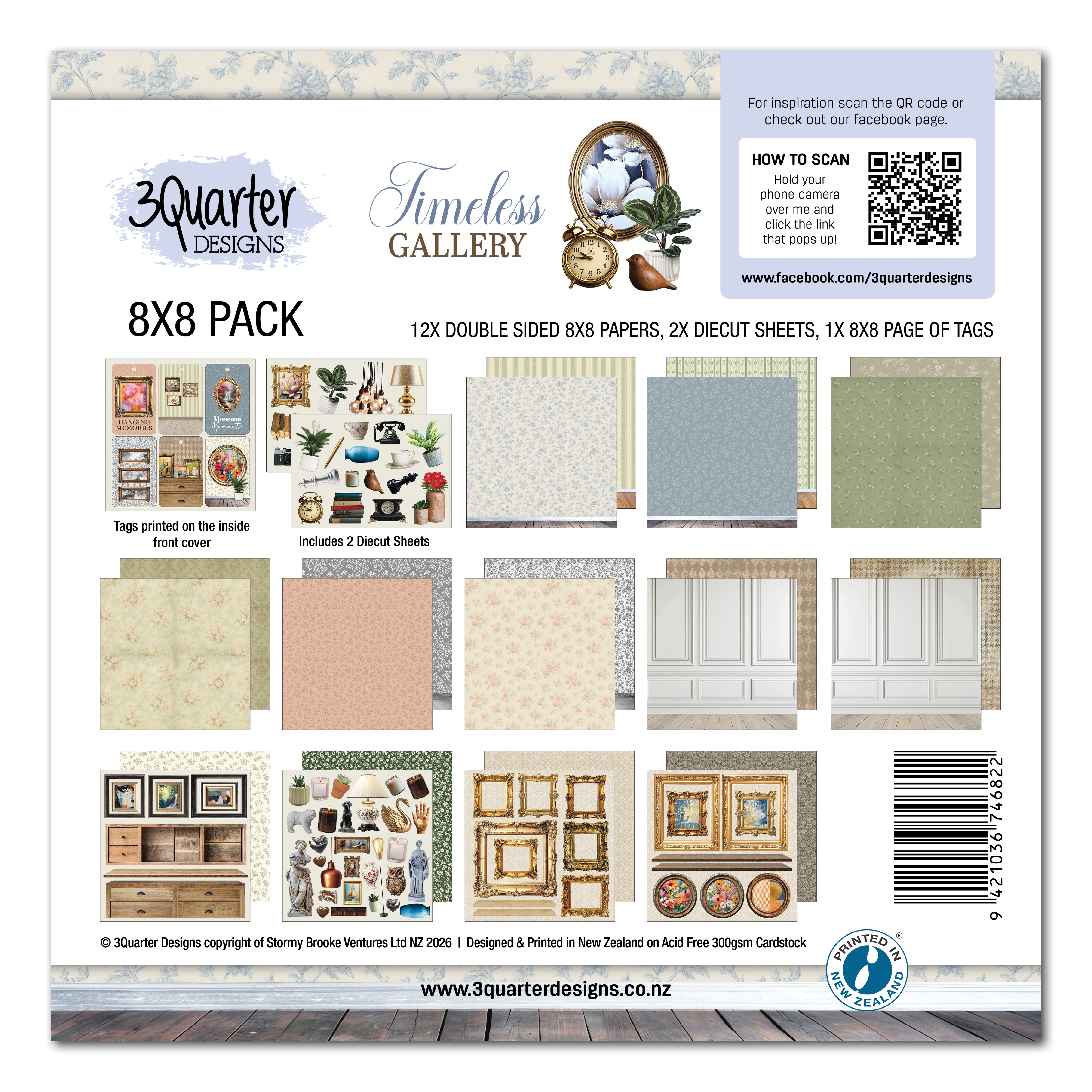 3Quarter Designs Timeless Gallery 8x8 Paper Pack & Diecuts Set