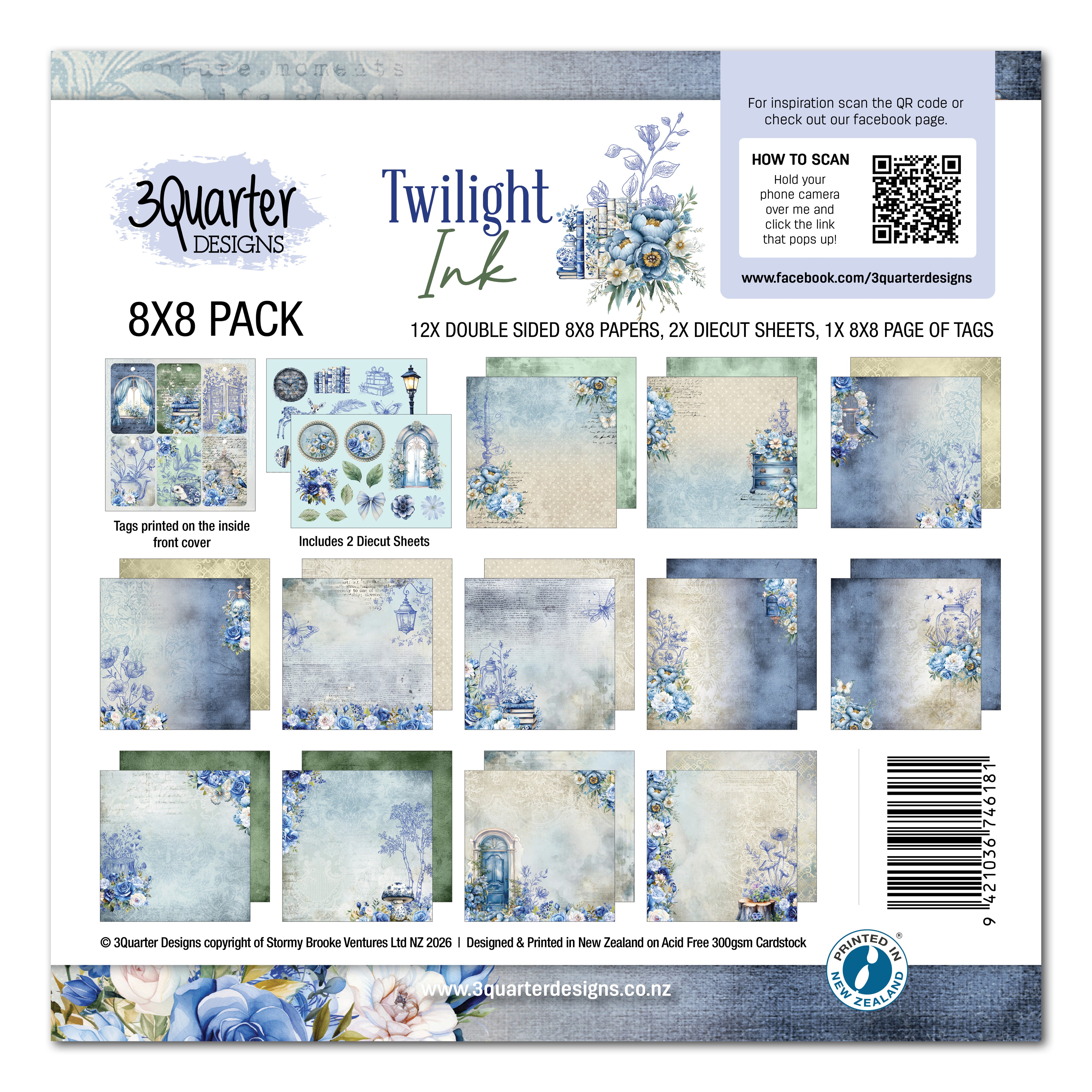 3Quarter Designs Twilight Ink 8x8 Paper Pack & Diecuts Set