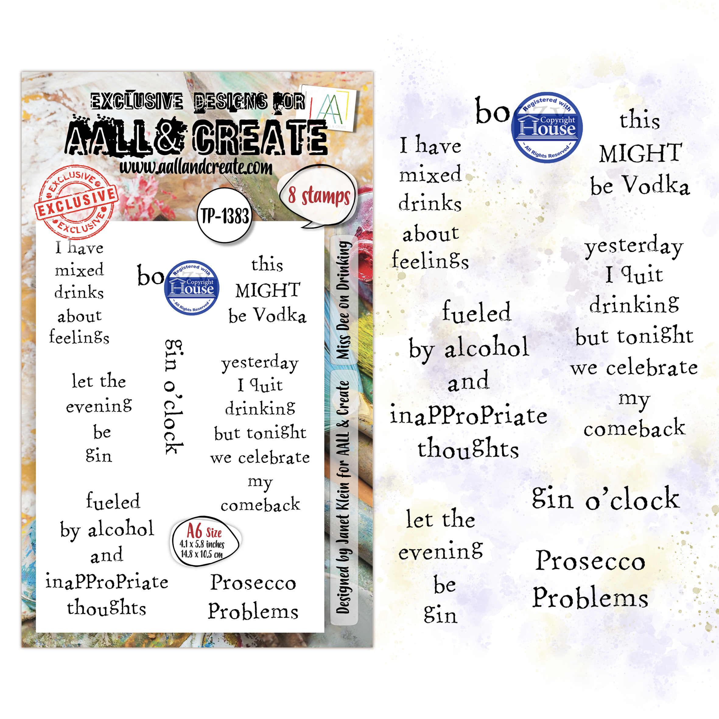 AALL and Create - A6 - Stamp Set - Miss Dee on Drinking