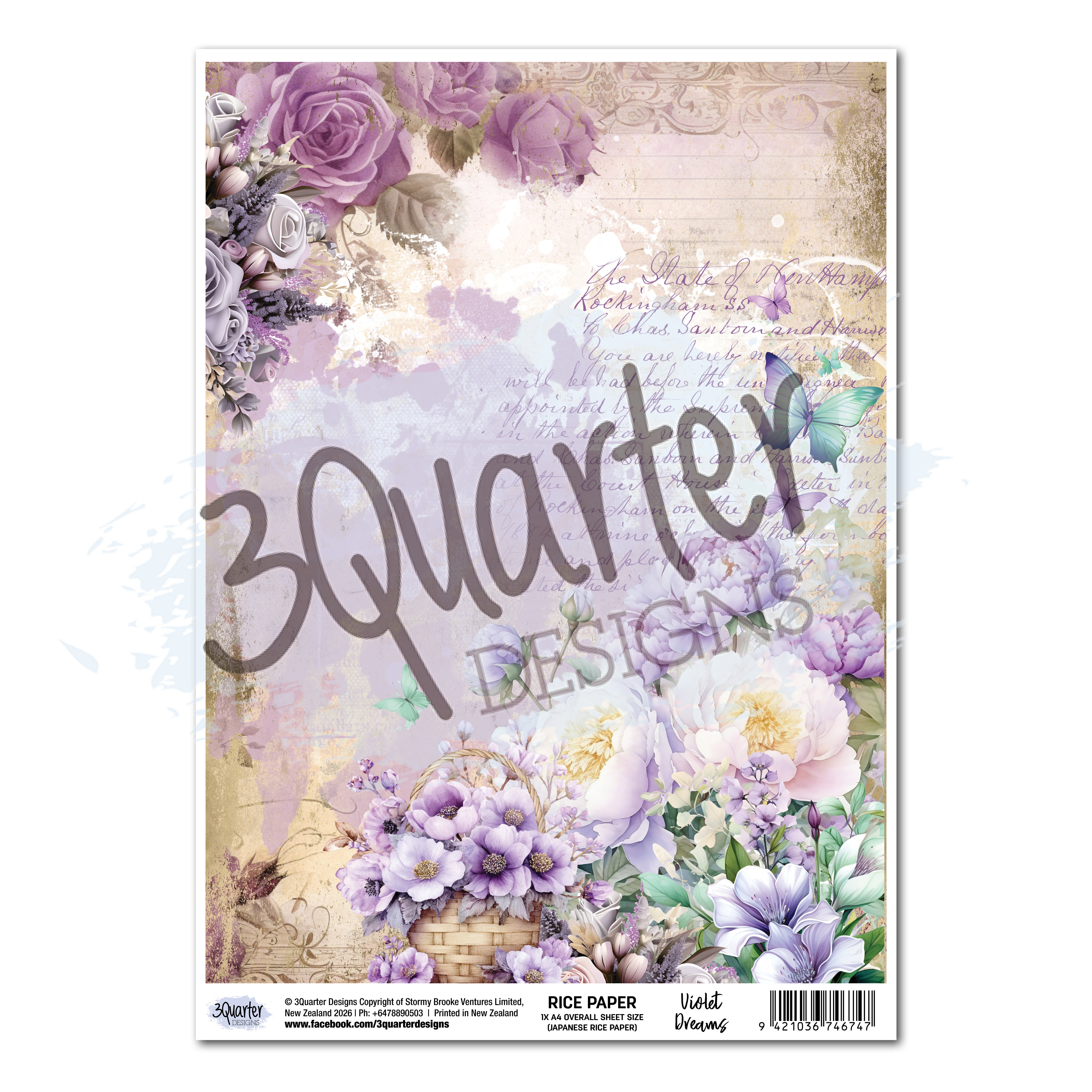 3Quarter Designs Violet Dreams - A4 Rice Paper - 3 Sheets
