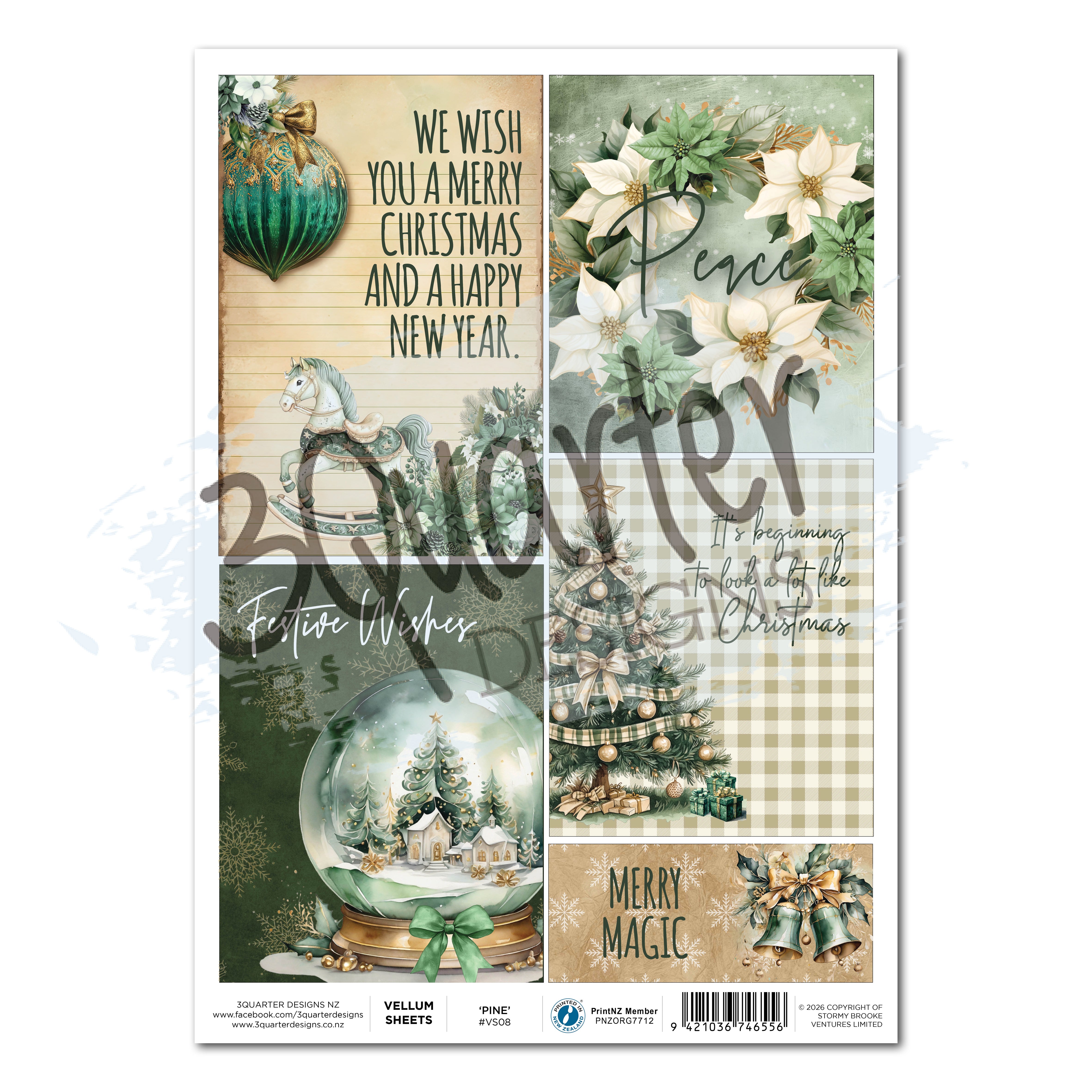 3Quarter Designs Pine Festivities - A4 Vellum - 3 Sheets