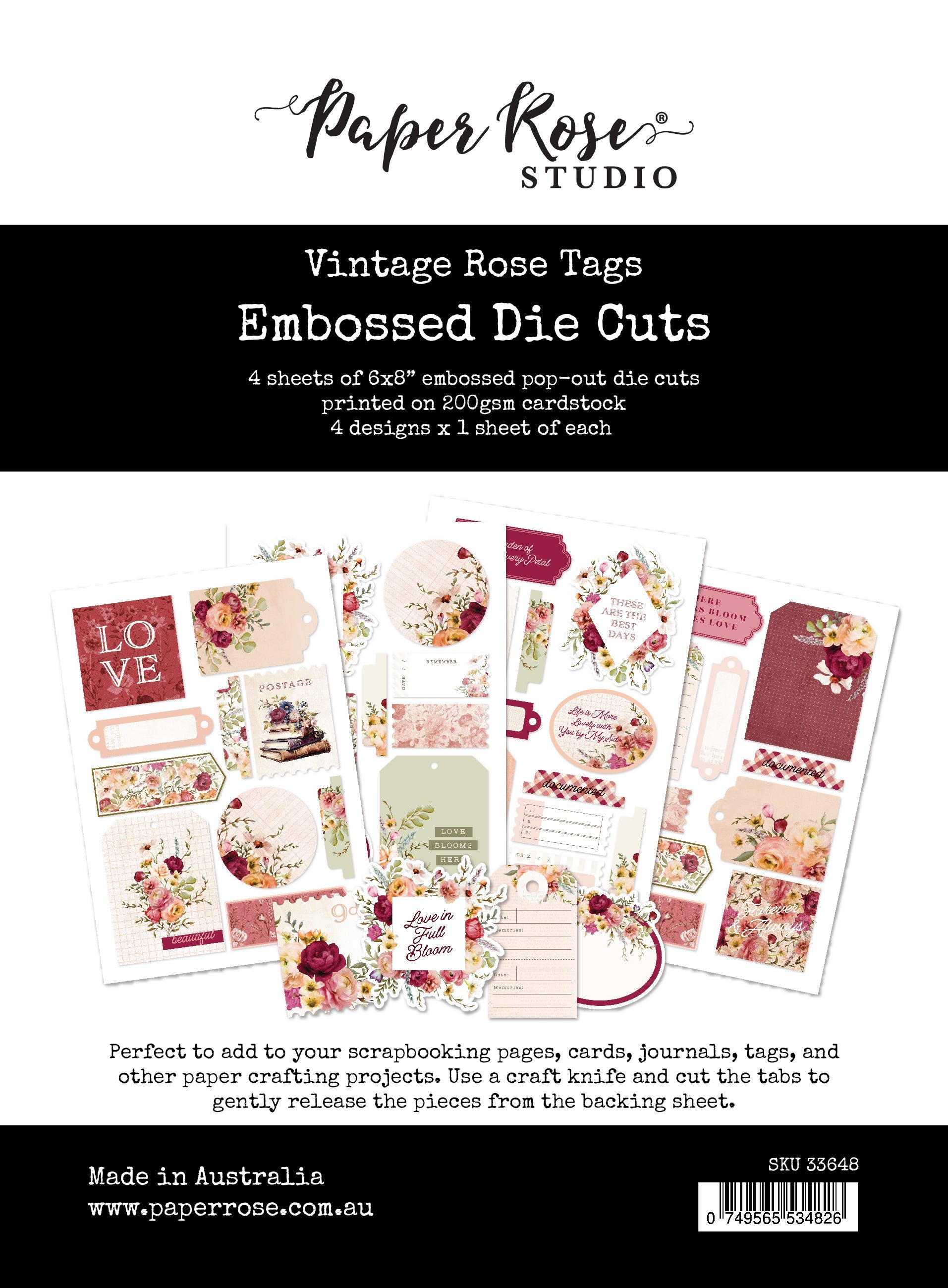 Vintage Rose Tags & Tickets Embossed Die Cuts 33648
