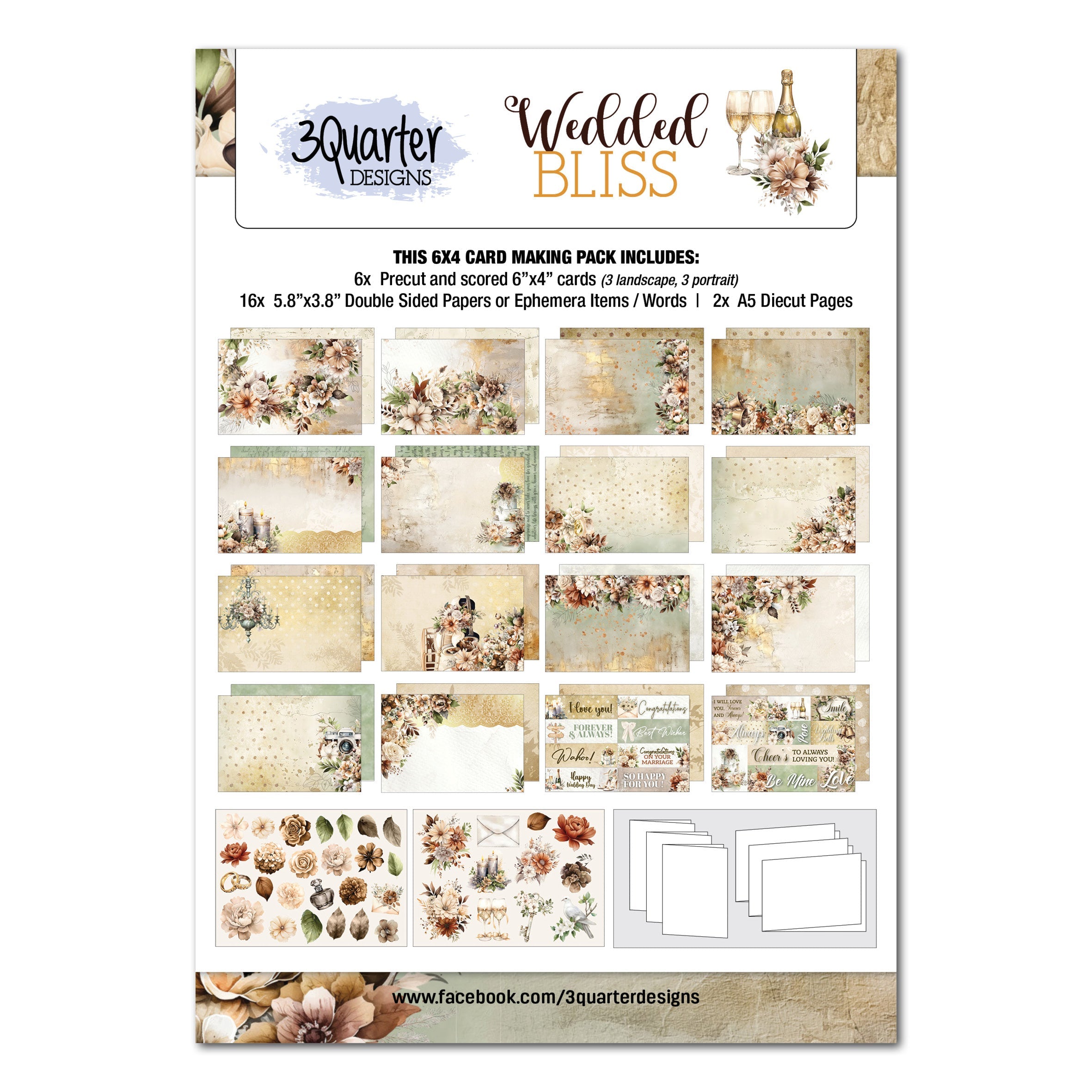 3Quarter Designs Wedded Bliss 6x4 Card Pack