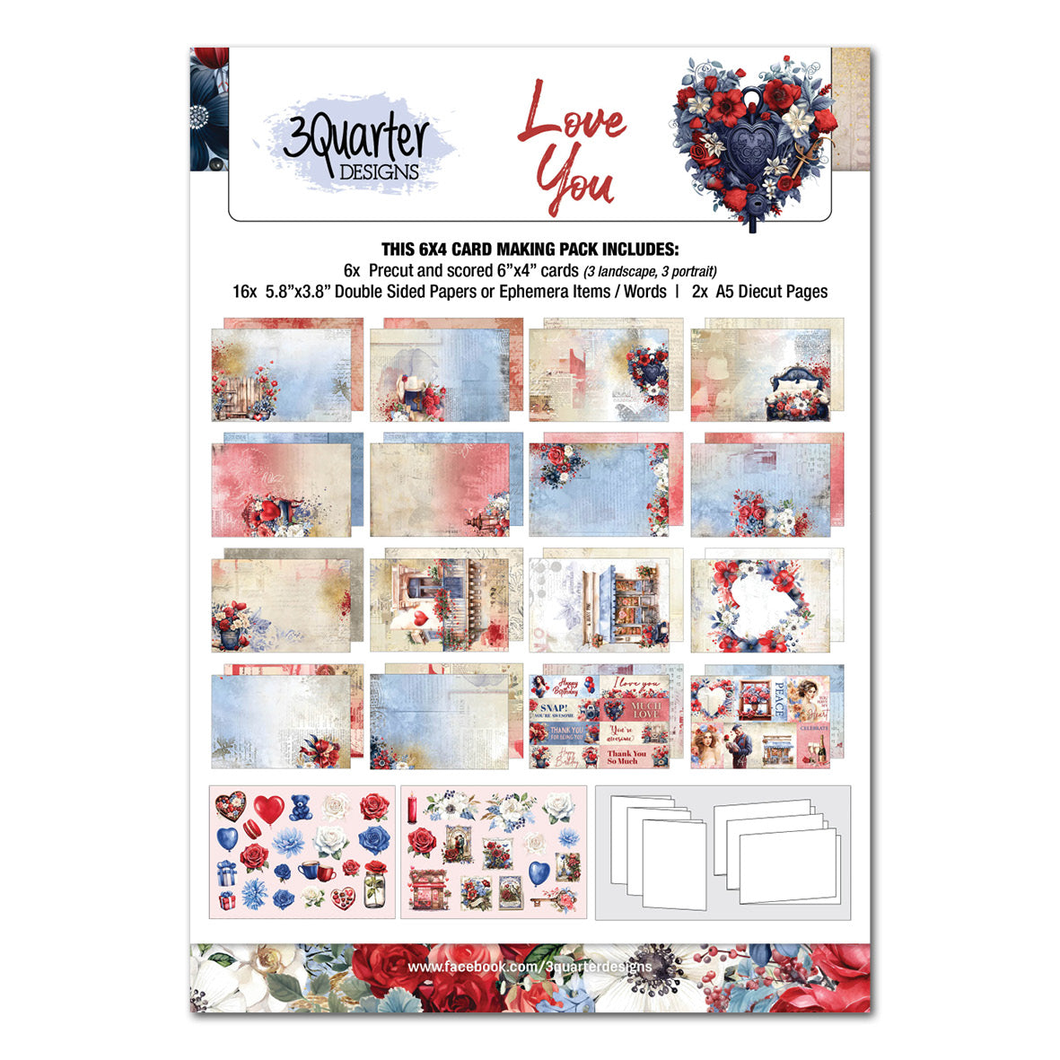 3Quarter Designs Love You 6x4 Card Pack