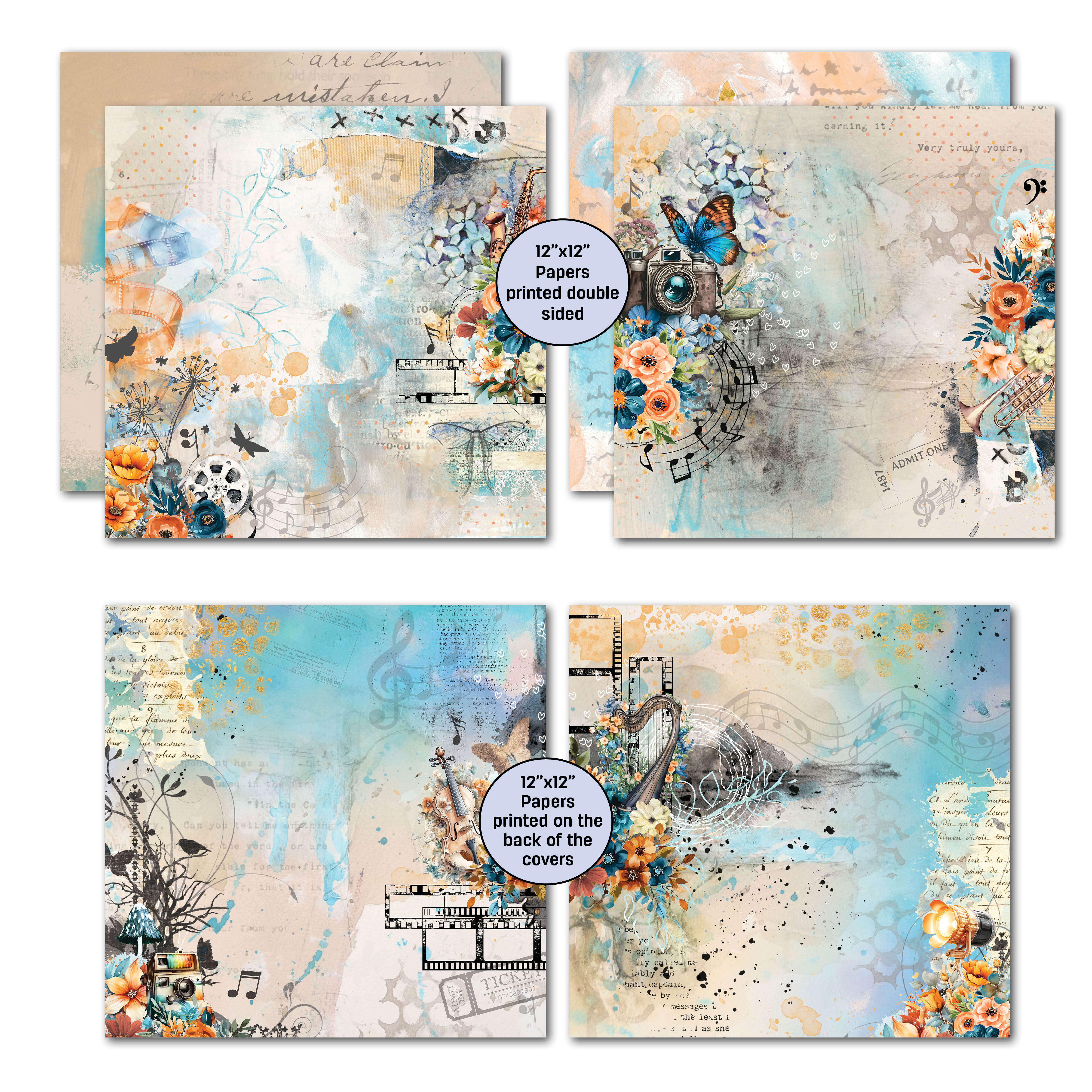 3Quarter Designs Cerulean Score 12x12 Design Paper & Diecuts Set