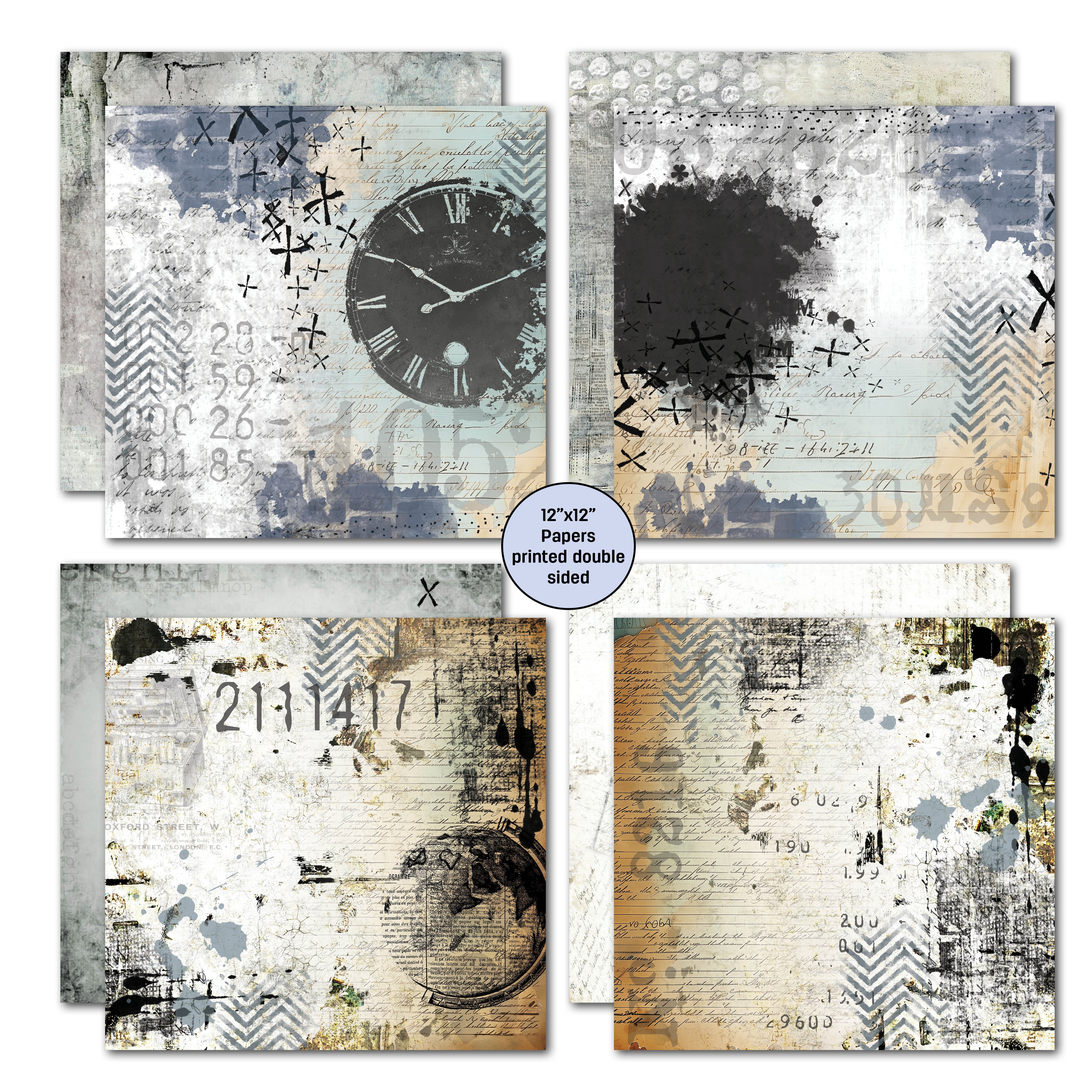 3Quarter Designs Eclectic Clocks 12x12 Design Paper & Diecuts Set