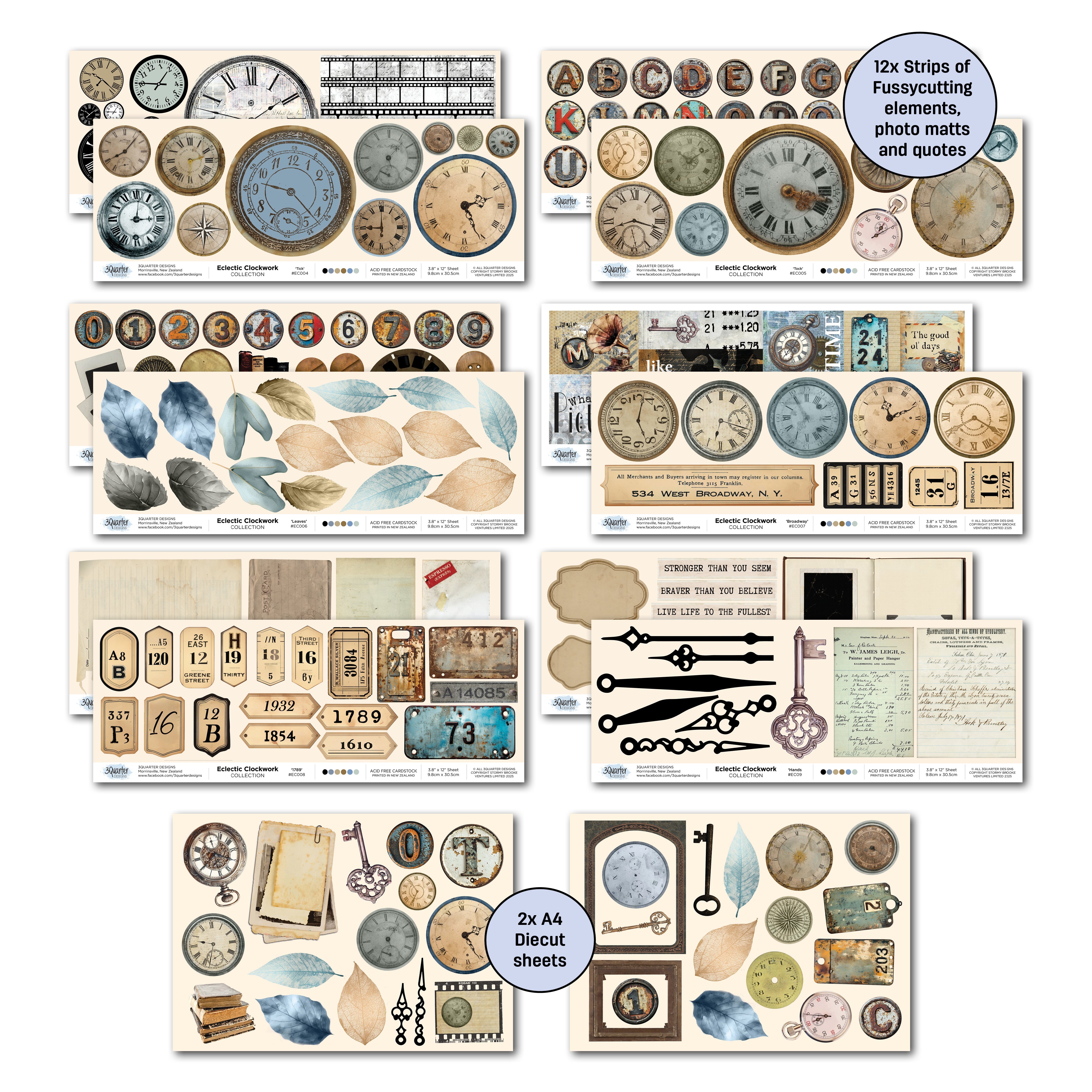 3Quarter Designs Eclectic Clocks 12x12 Design Paper & Diecuts Set