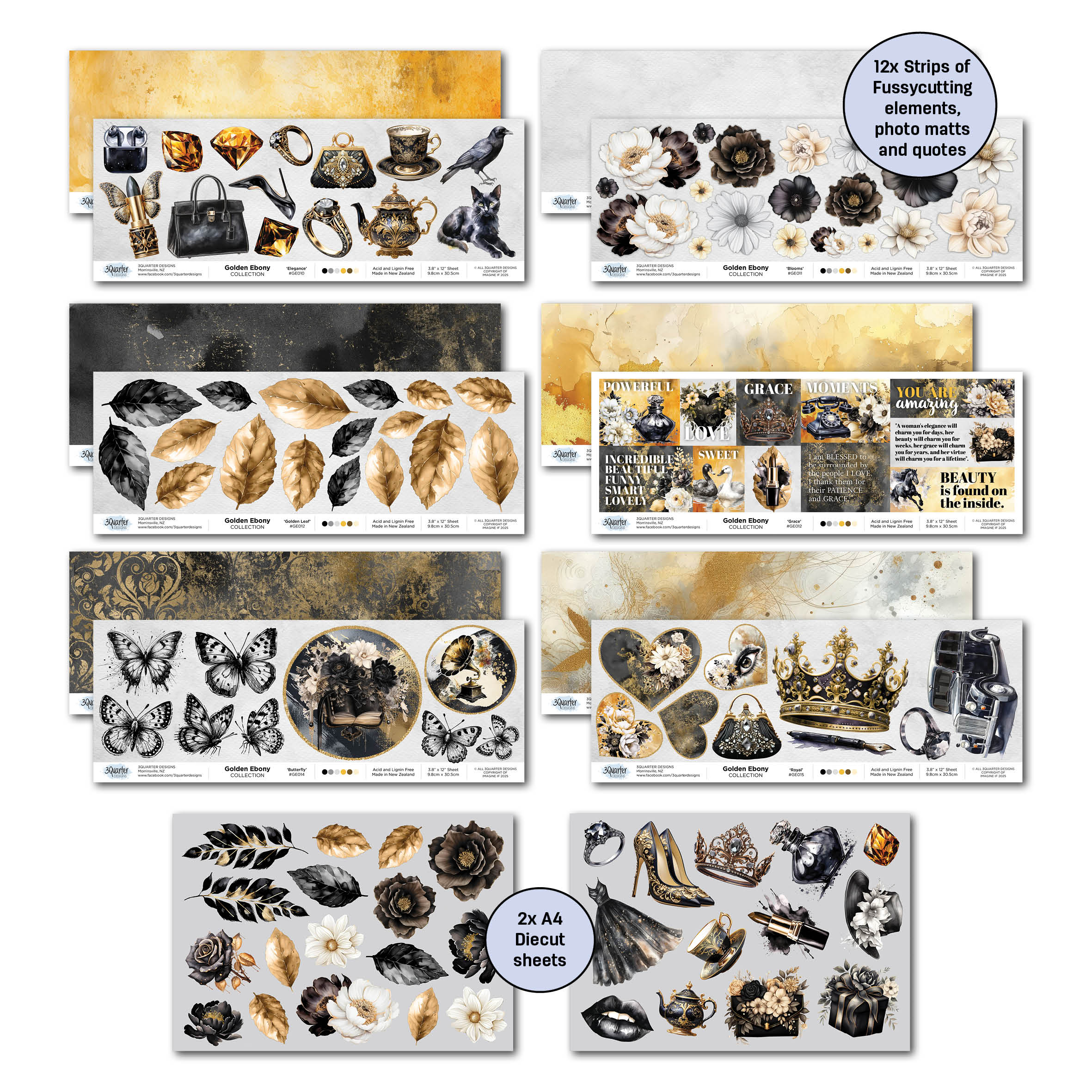 3Quarter Designs Golden Ebony 12x12 Design Paper & Diecuts Set