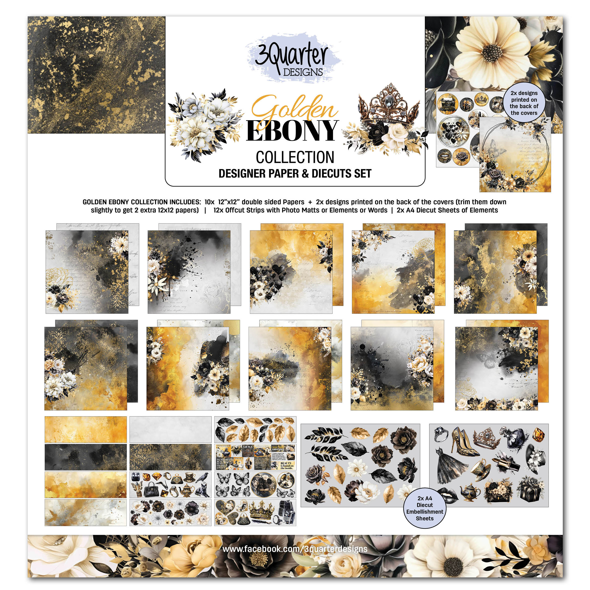3Quarter Designs Golden Ebony 12x12 Design Paper & Diecuts Set