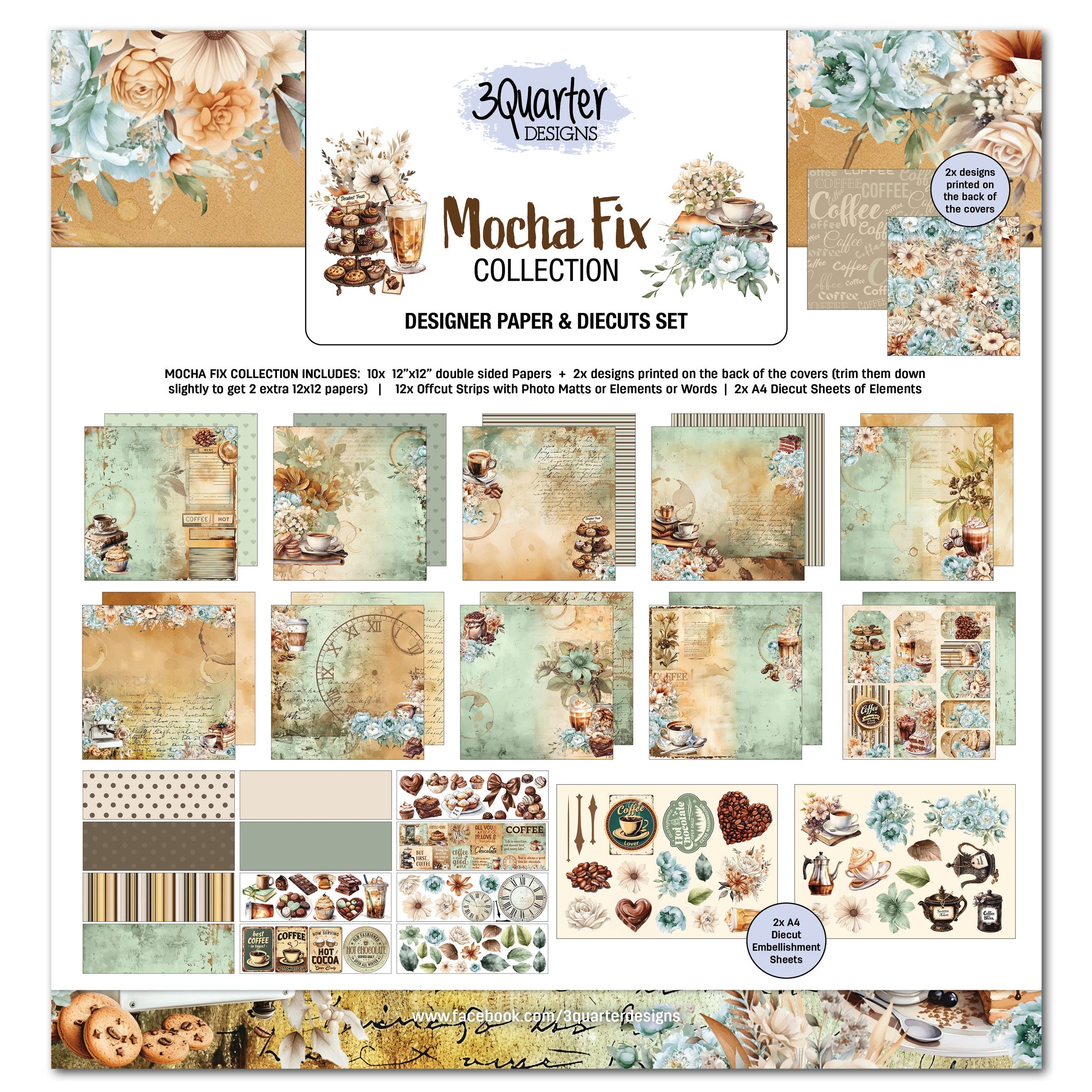 3Quarter Designs Mocha Fix 12x12 Design Paper & Diecuts Set