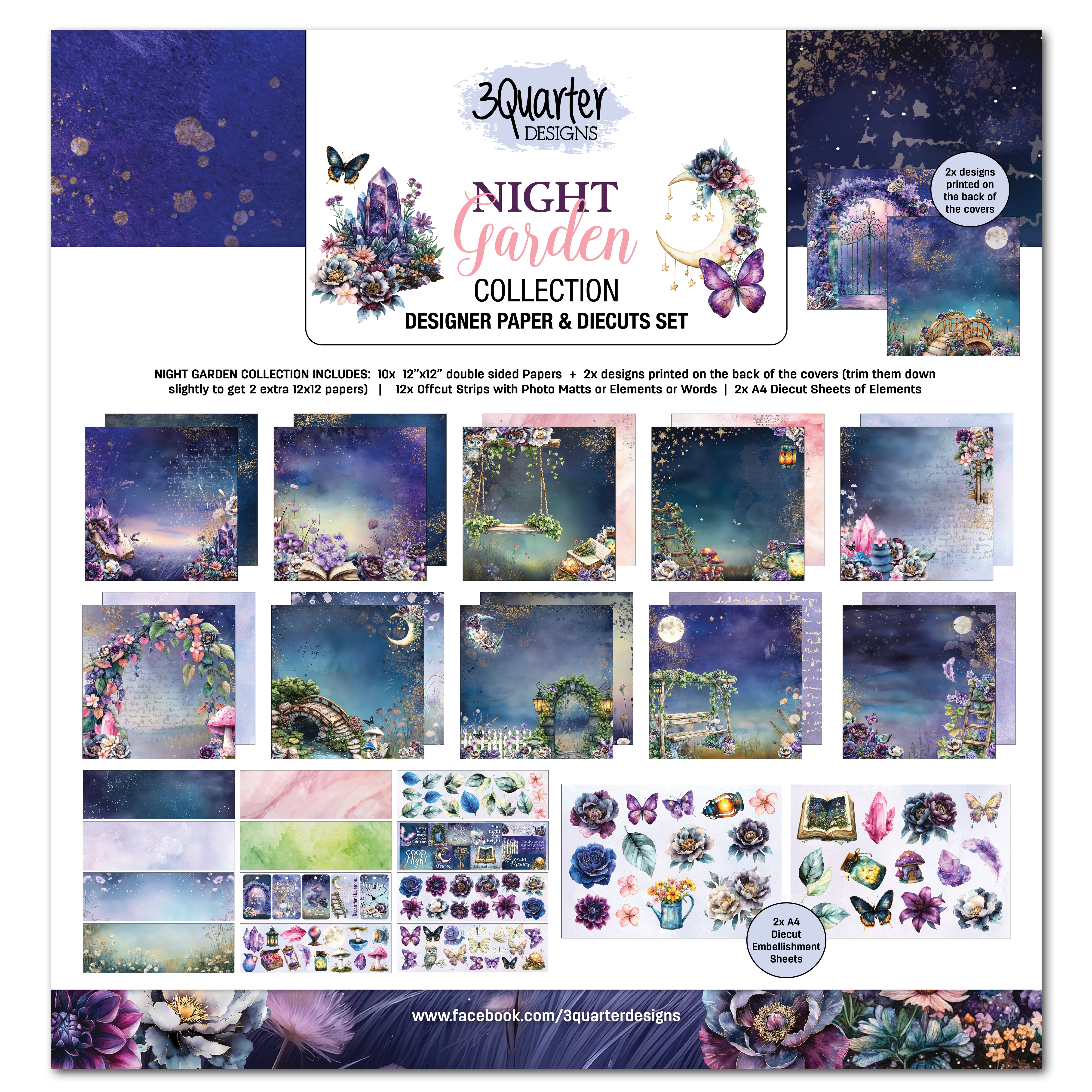 3Quarter Designs Night Garden 12x12 Design Paper & Diecuts Set