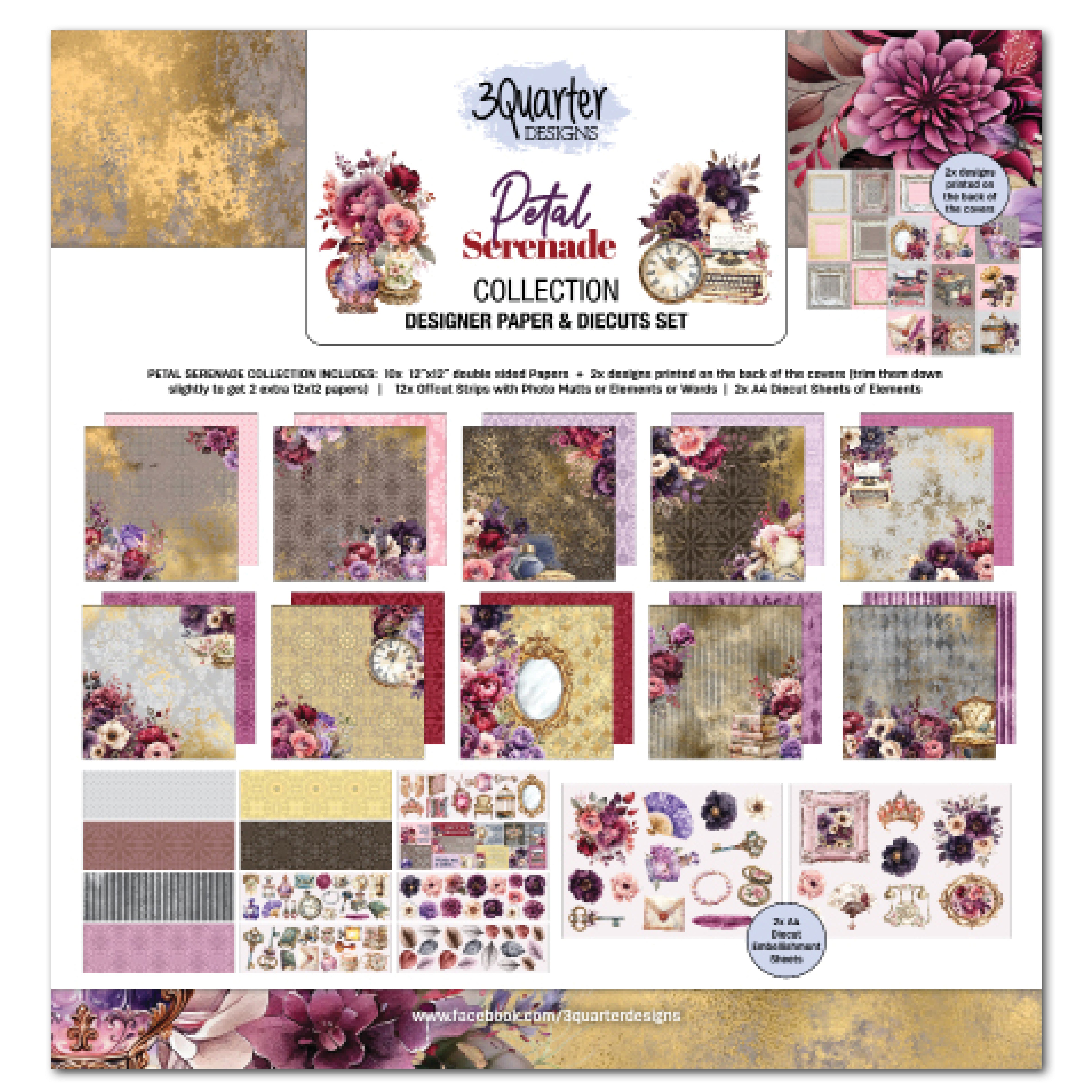 3Quarter Designs Petal Serenade 12x12 Design Paper & Diecuts Set
