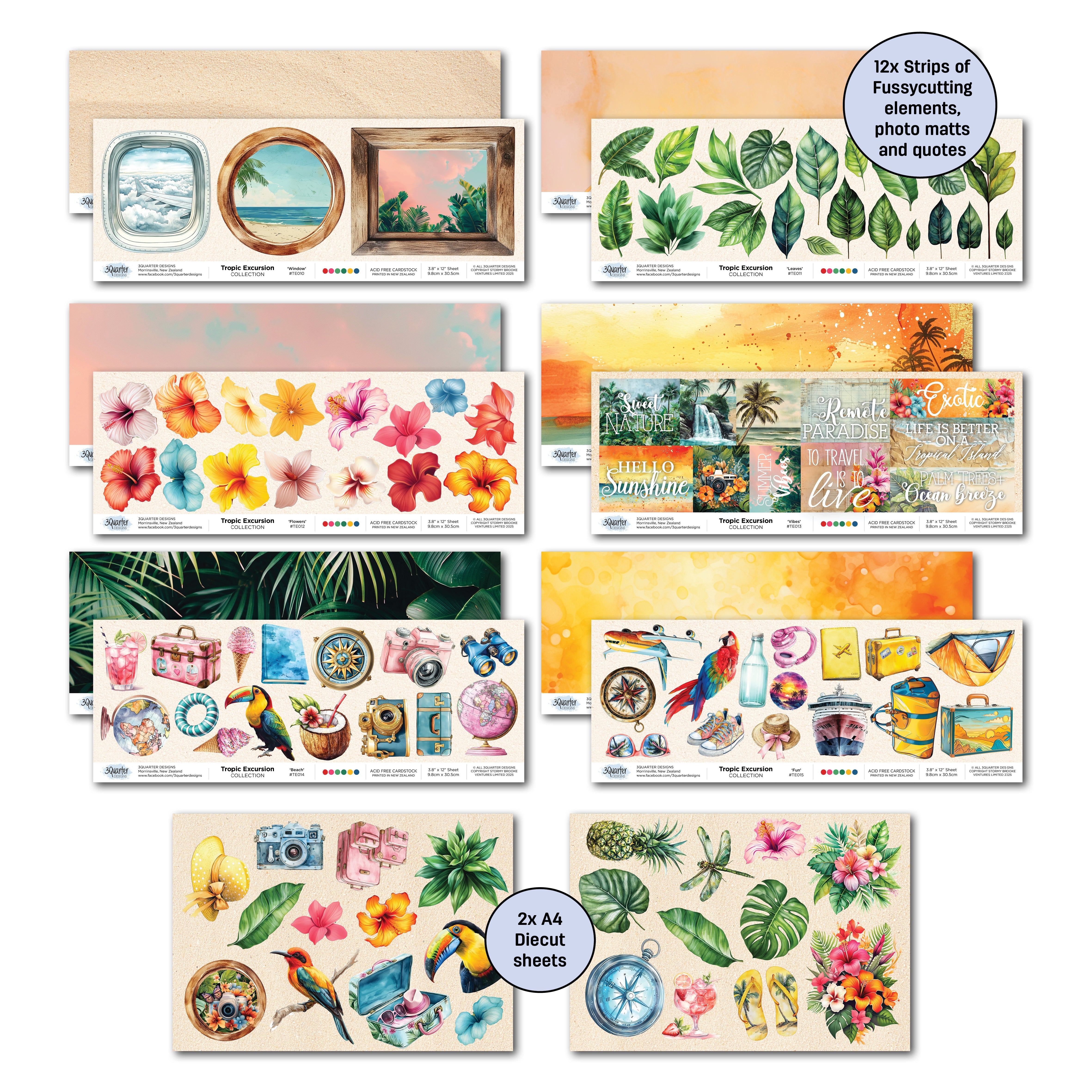 3Quarter Designs Tropic Excursion 12x12 Design Paper & Diecuts Set