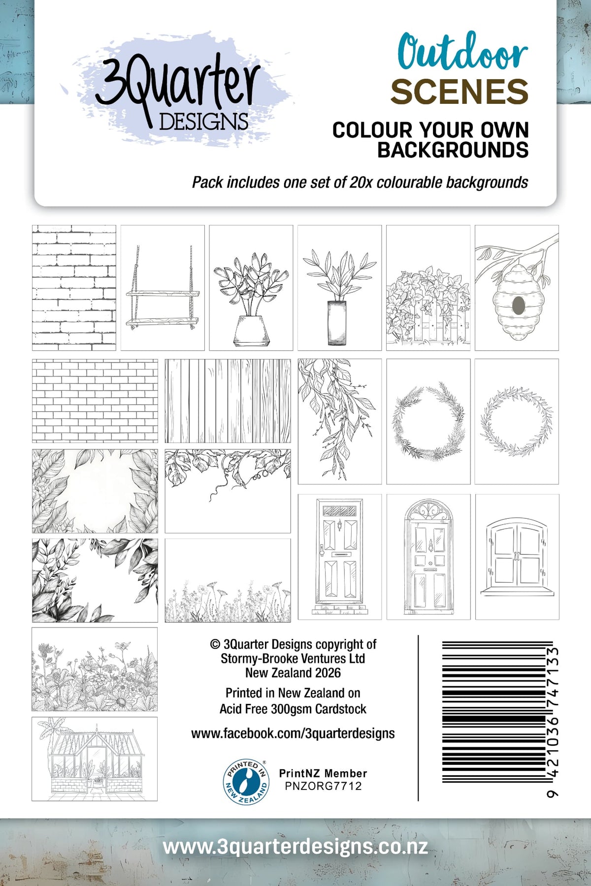 3Quarter Designs - A5 Colourable Backgrounds - Outdoor Scenes