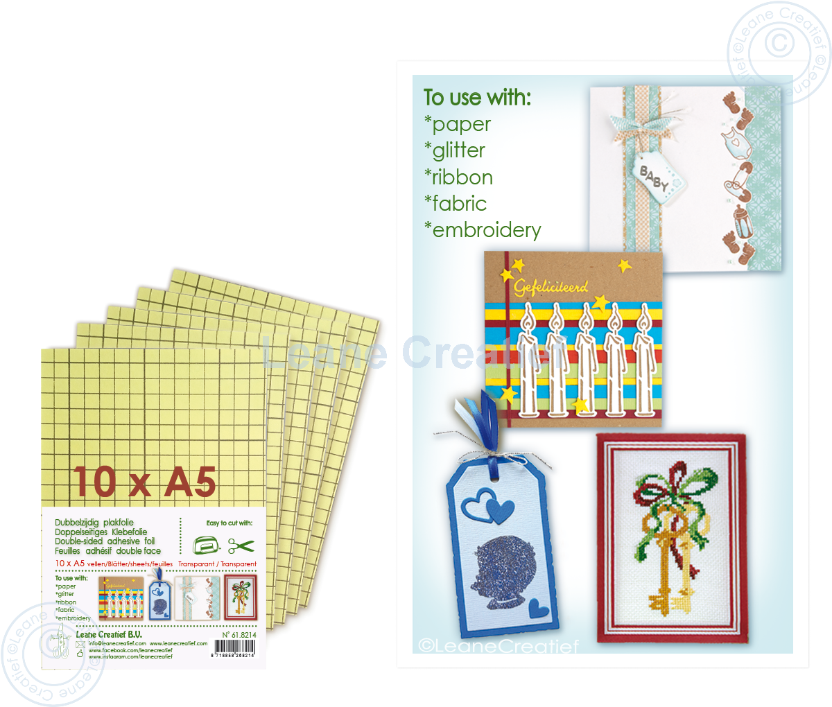 Leane Creatief A5 Double Sided Transparent Adhesive Foil (21X15cm) - 10 Sheets